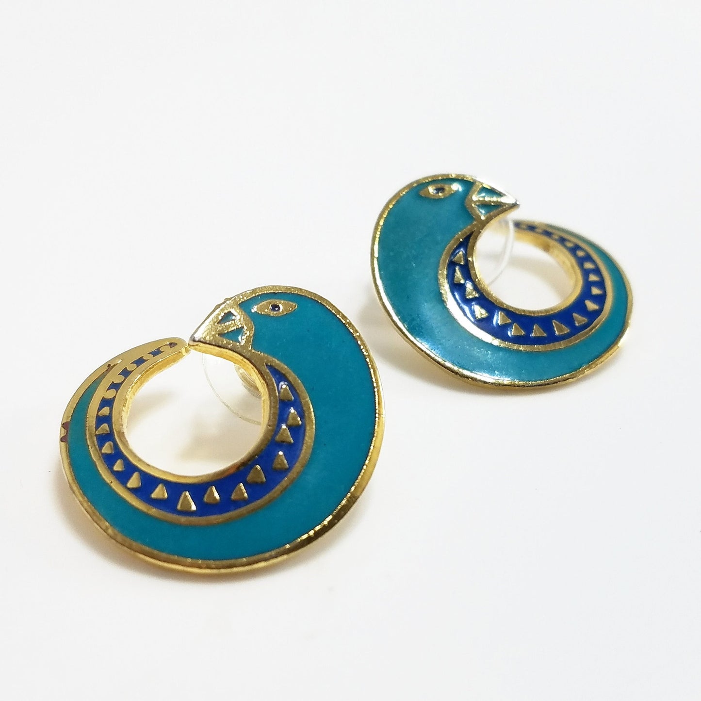 Vintage Laurel Burch "Celine" Bird Earrings, Gold Plated Cloisonne &Enamel, 1980