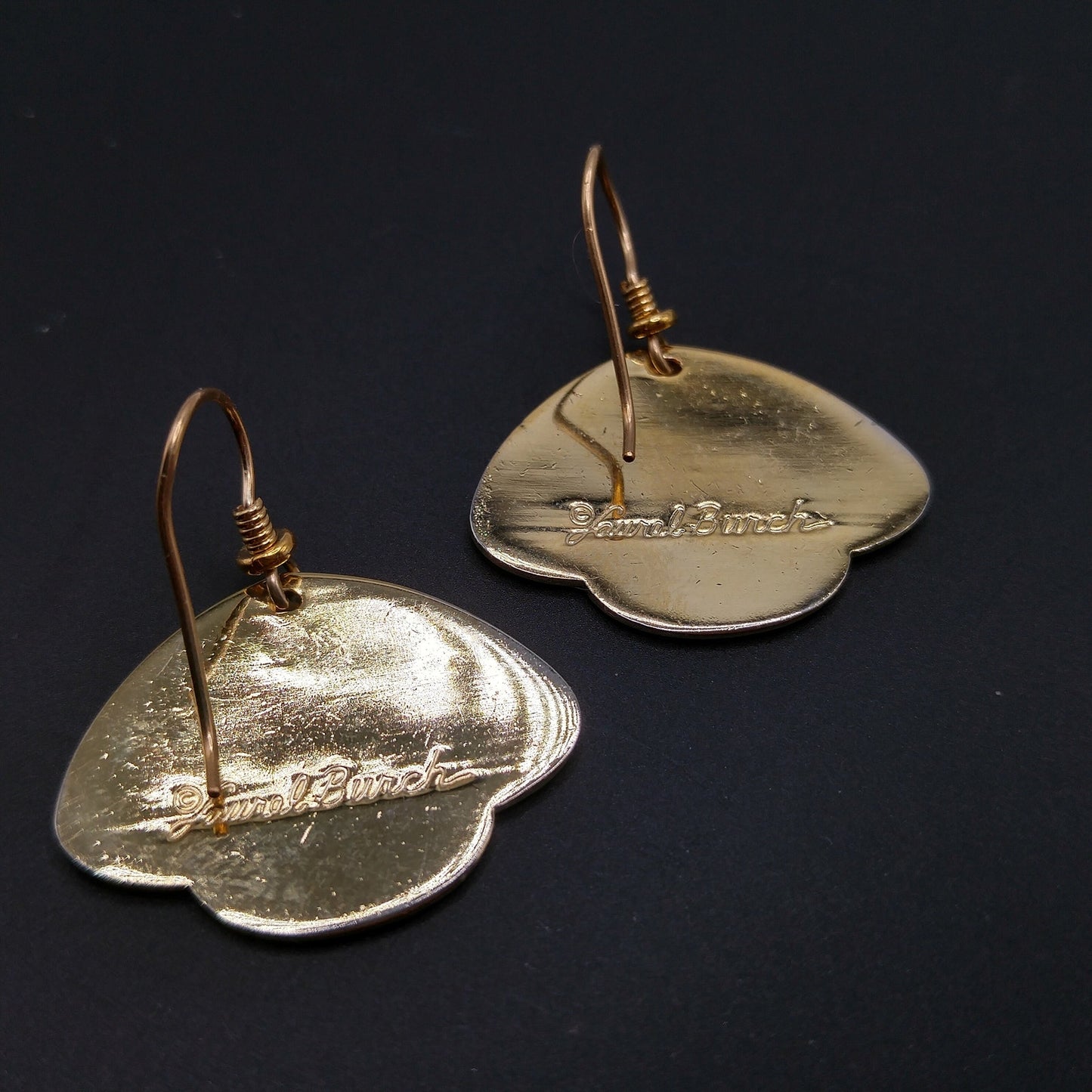 Vintage Laurel Burch Beige Enamel Drop Earrings, Gold Plated