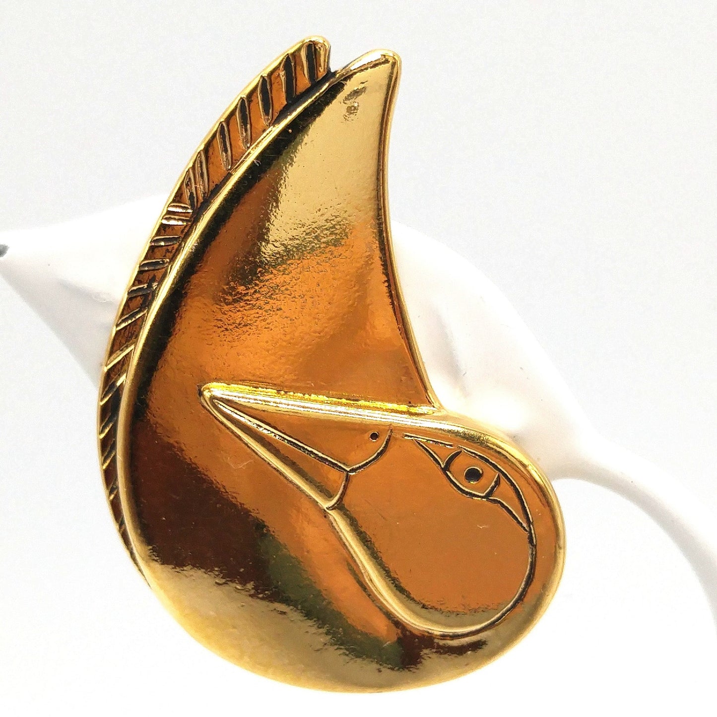 Vintage Laurel Burch Bird Clip Earrings, Reflective Gold Plated
