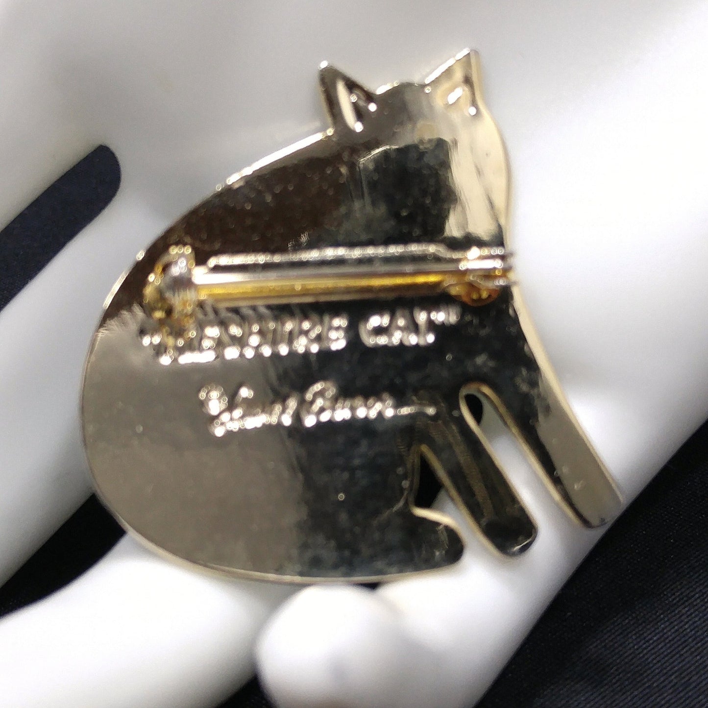 Vintage Laurel Burch Black "Keshire Cat" Brooch, Gold Plate, Black Enamel, 1980s