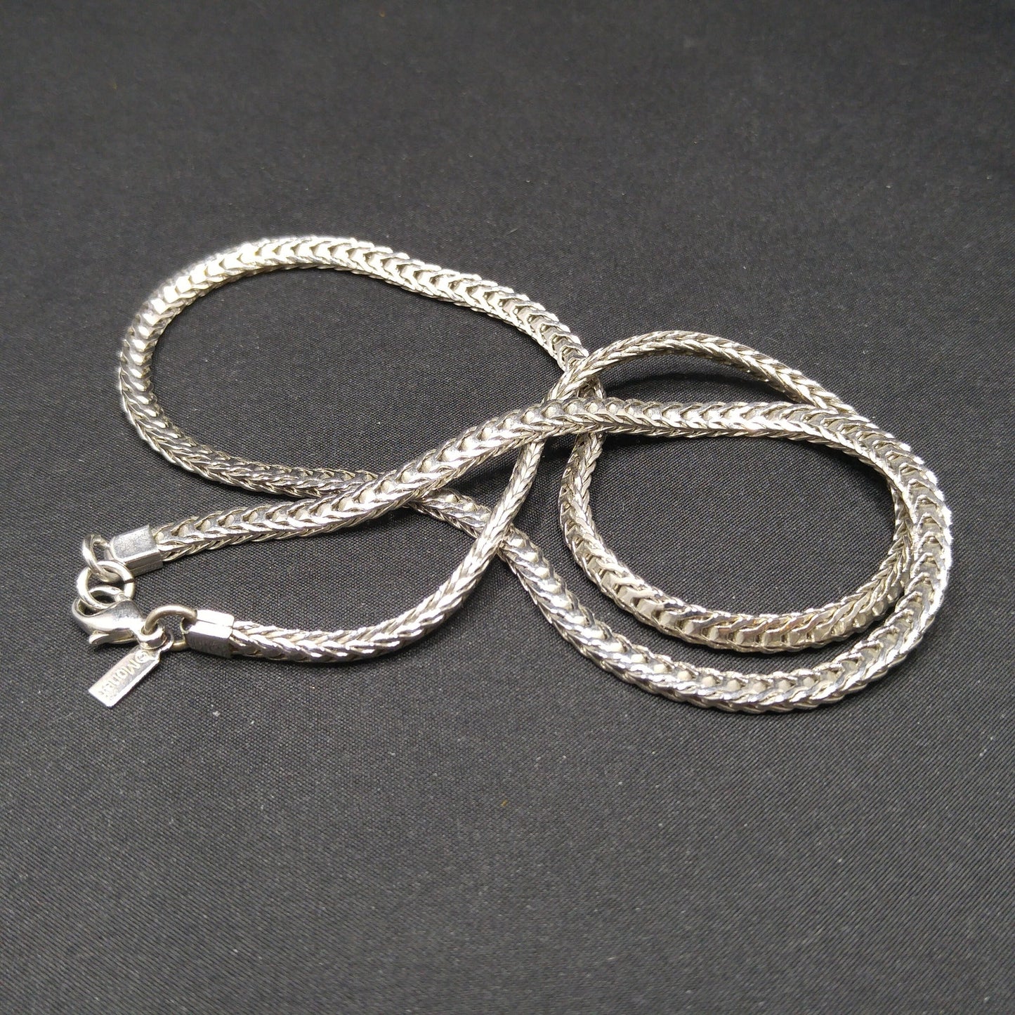 Monet Wheat Chain Necklace, Rhodium Plated, 24 Inches, 1980s Vintage Jewelry