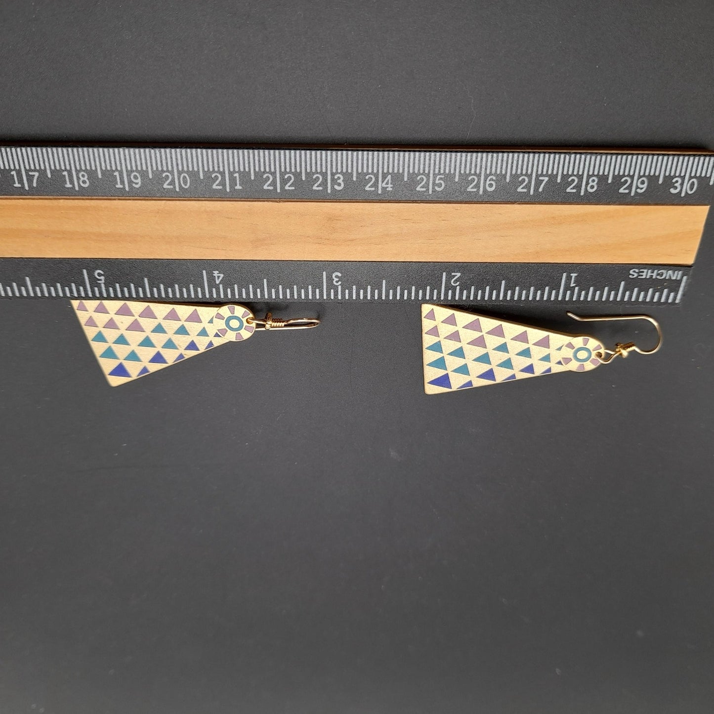 Laurel Burch Geometric Long Earrings, Gold Filled Ear Wires, 1980s Vintage Jewelry