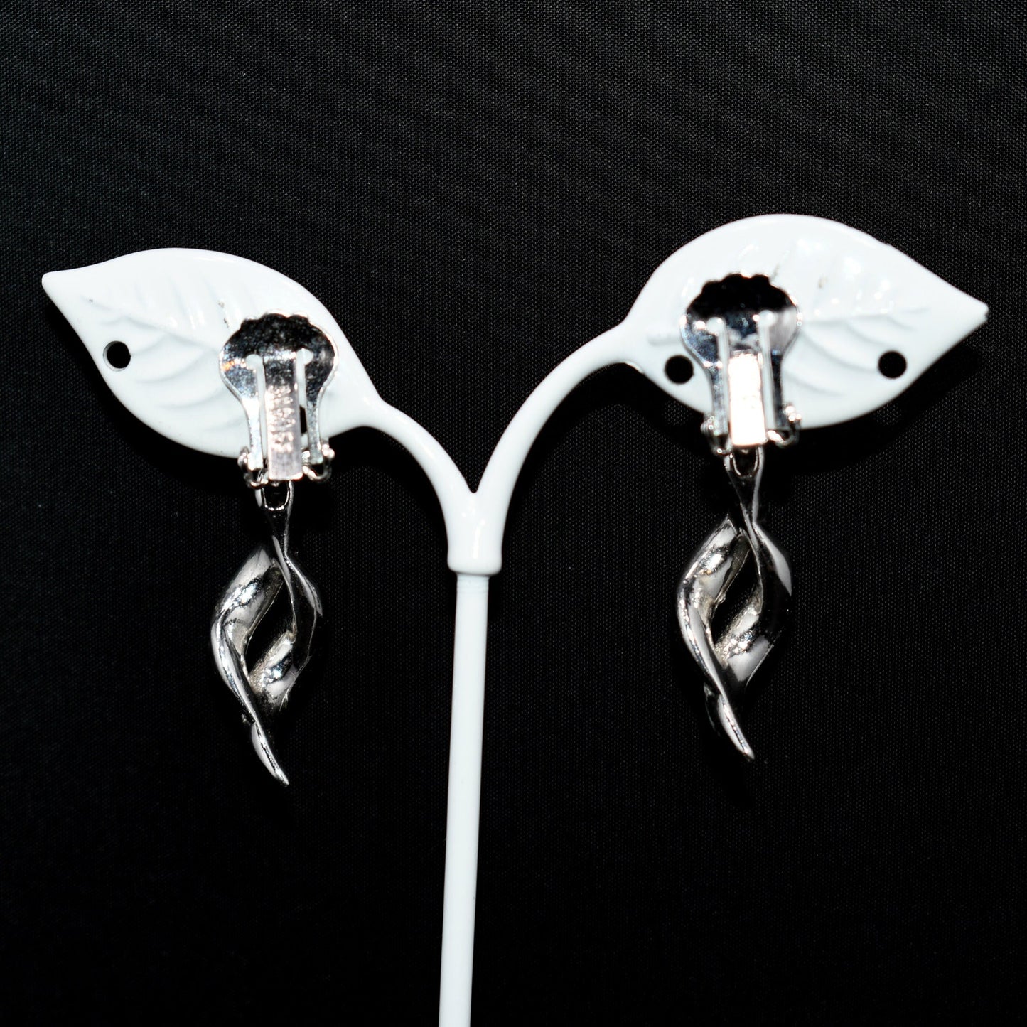Bogoff Clear Rhinestone Clip Dangle Earrings, Rhodium Plated, Wedding Earrings, 1950s Vintage Jewelry
