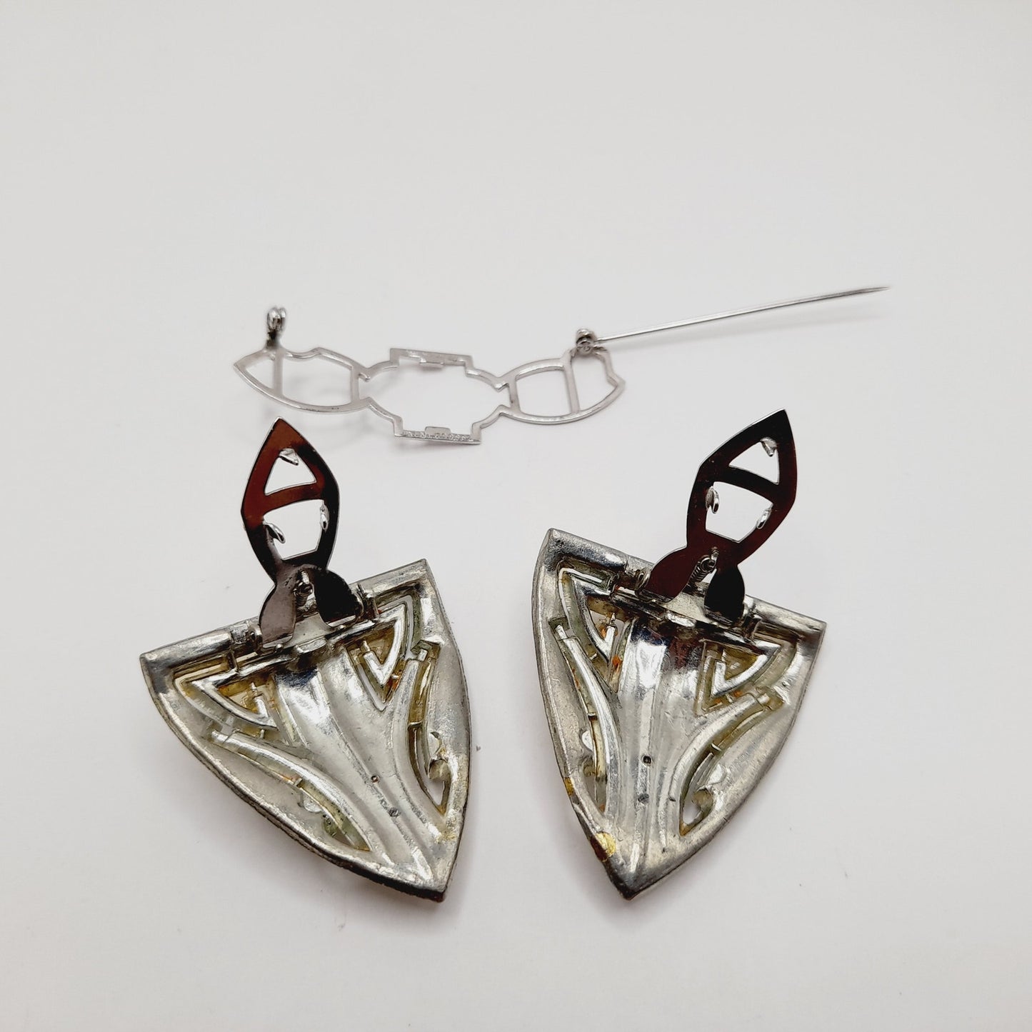 Coro Duette Rhinestone Brooch, Art Deco Dress Clips, Patent 1798867