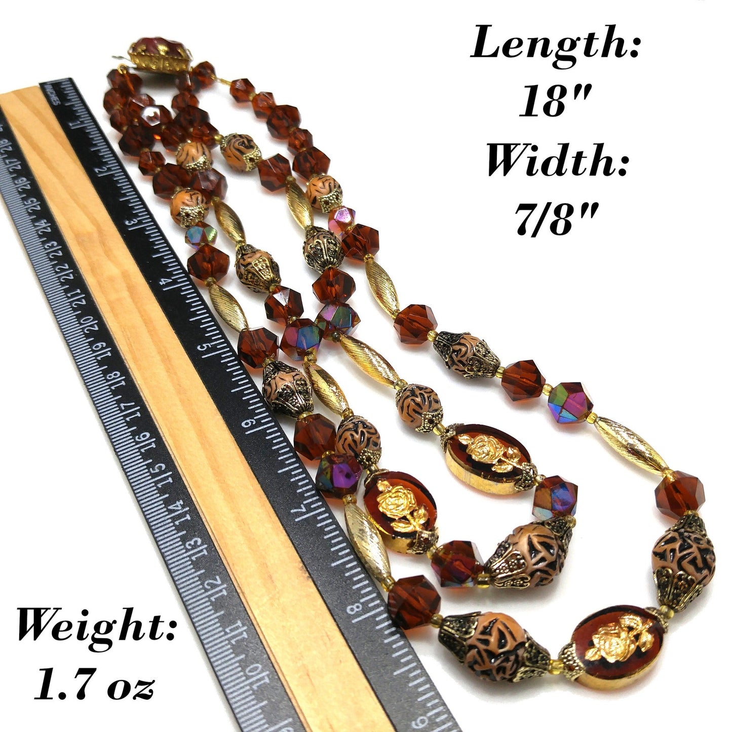 Western Germany Art Bead Floral Necklace, Two Strands, Button Box Clasp, 1950s Vintage Jewelry
