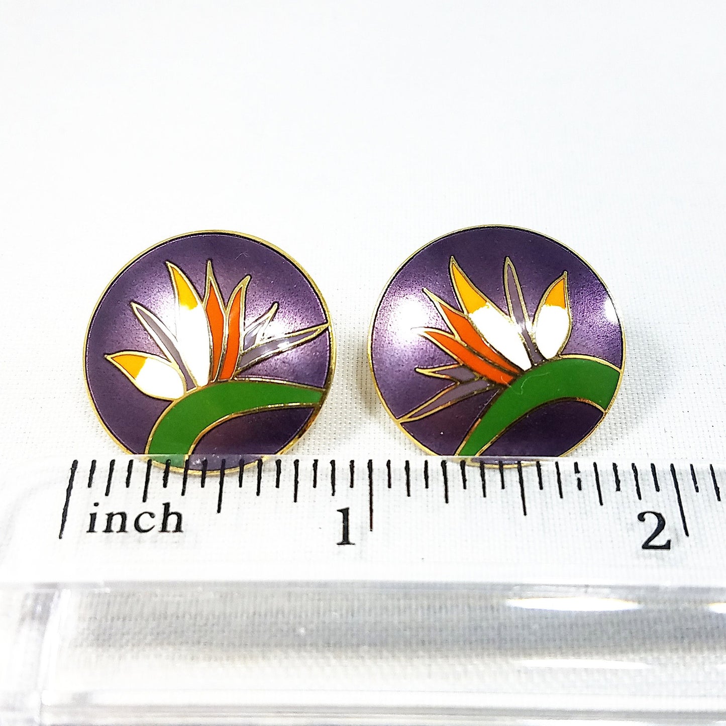 Vintage Laurel Burch Bird of Paradise Post Earrings Gold Cloisonne Enamel