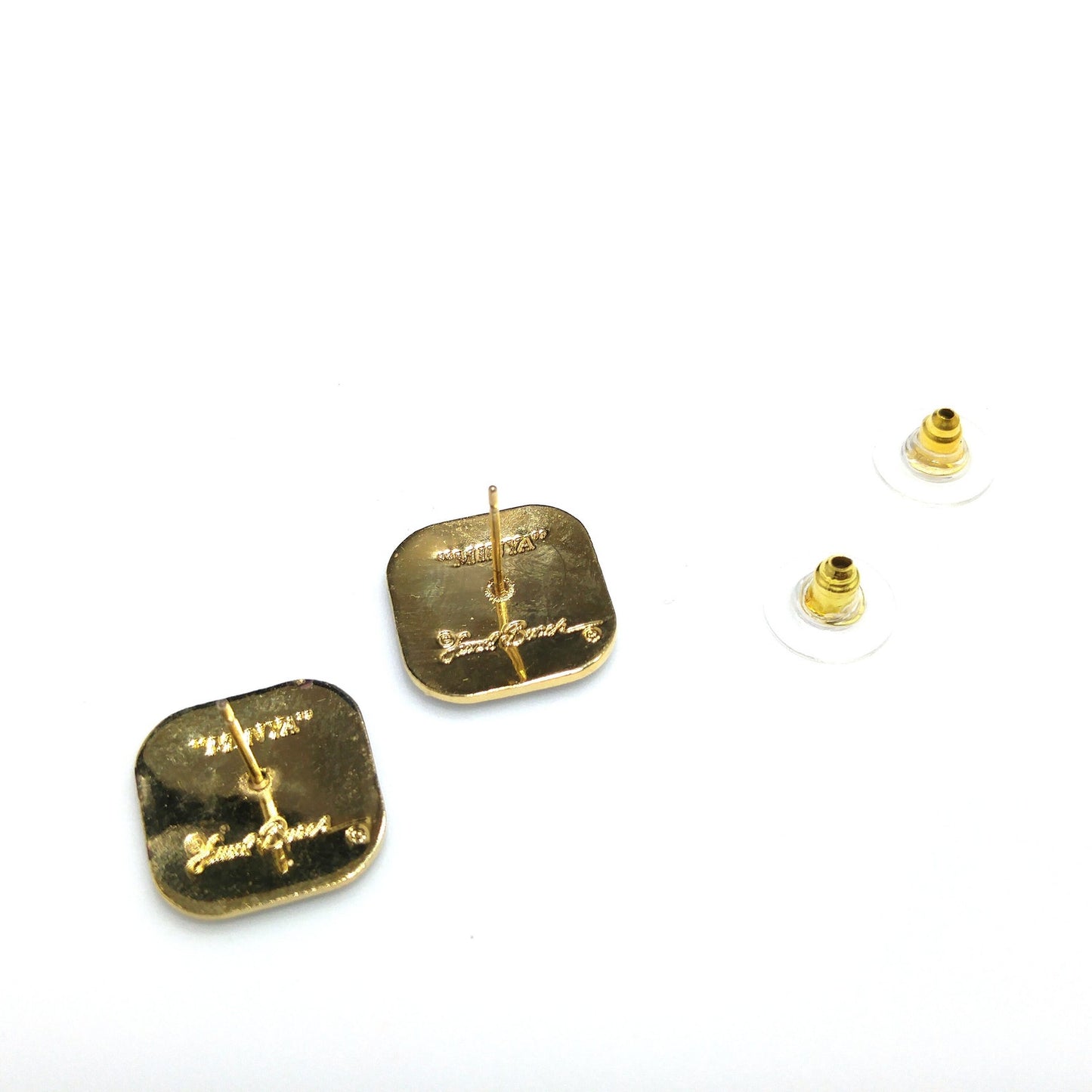 Vintage Laurel Burch "Minya" Post Earrings, Gold Plated, Enamel Cloisonne, 1980s
