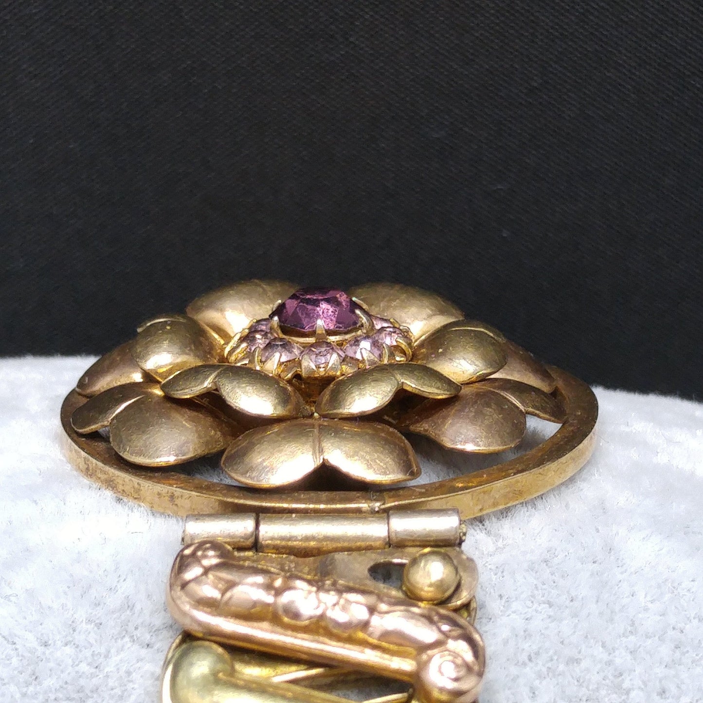 Antique Lustern Expansion Sweetheart Bracelet, 12KGF Sterling, Purple Rhinestones, 1920s Vintage Jewelry