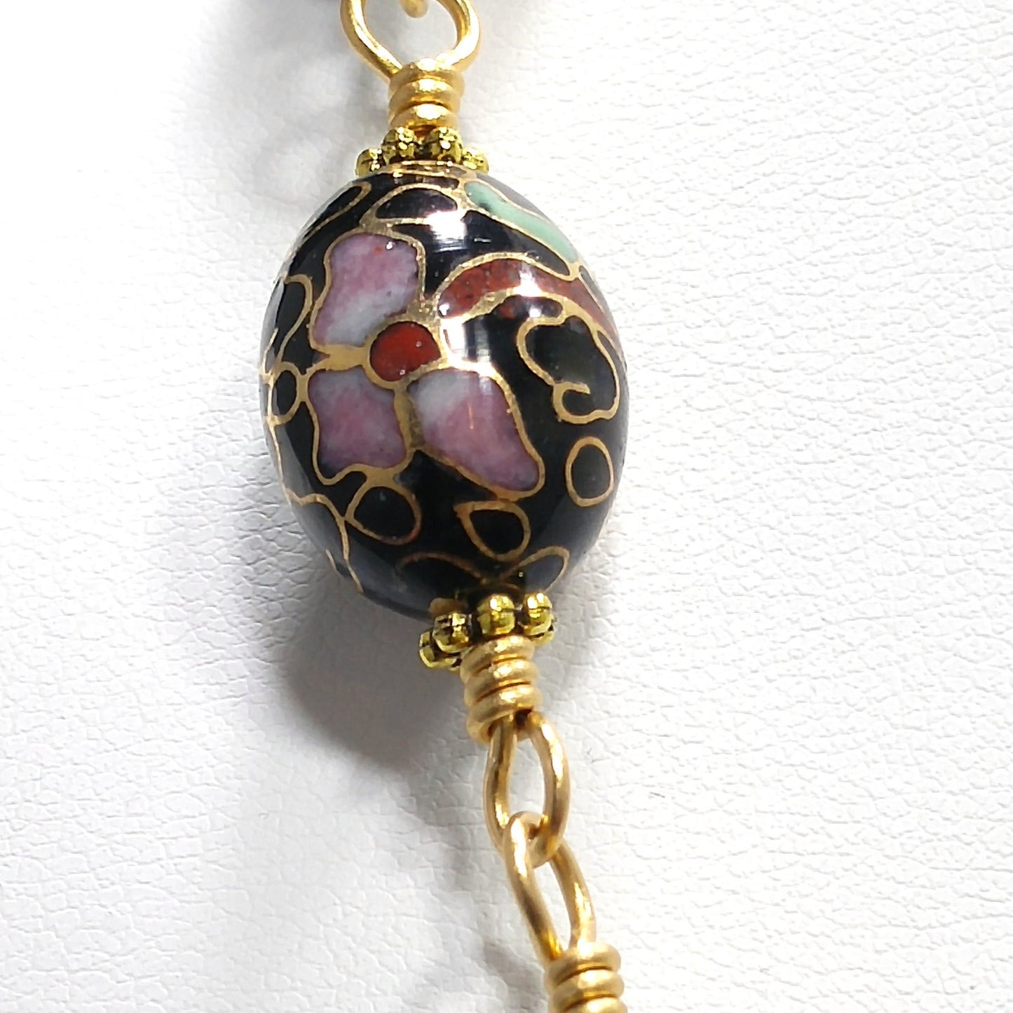 Vintage Cloisonné Beaded Necklace, Hand Wire Wrapped, 1960s Jewelry