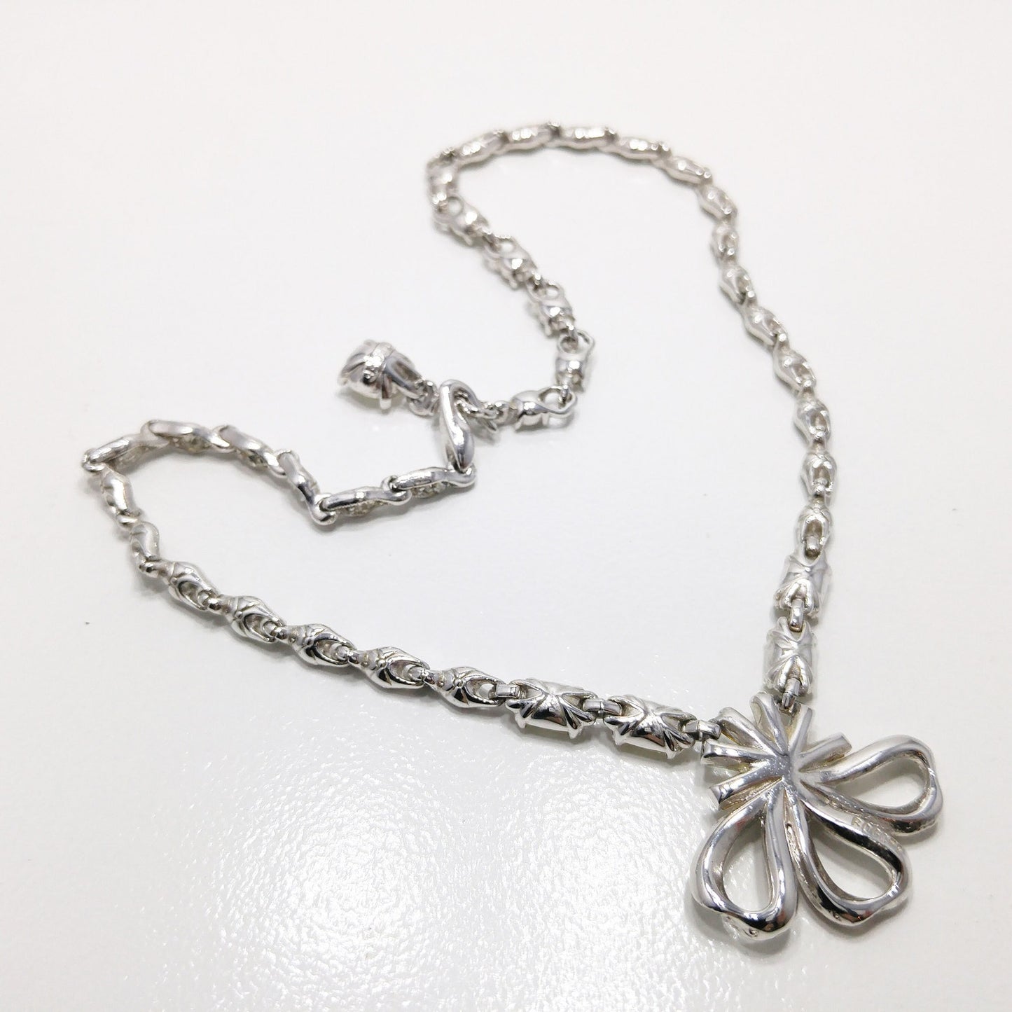 Bogoff Clear Rhinestone Pendant Choker Necklace, Rhodium Plated, 1950s Vintage