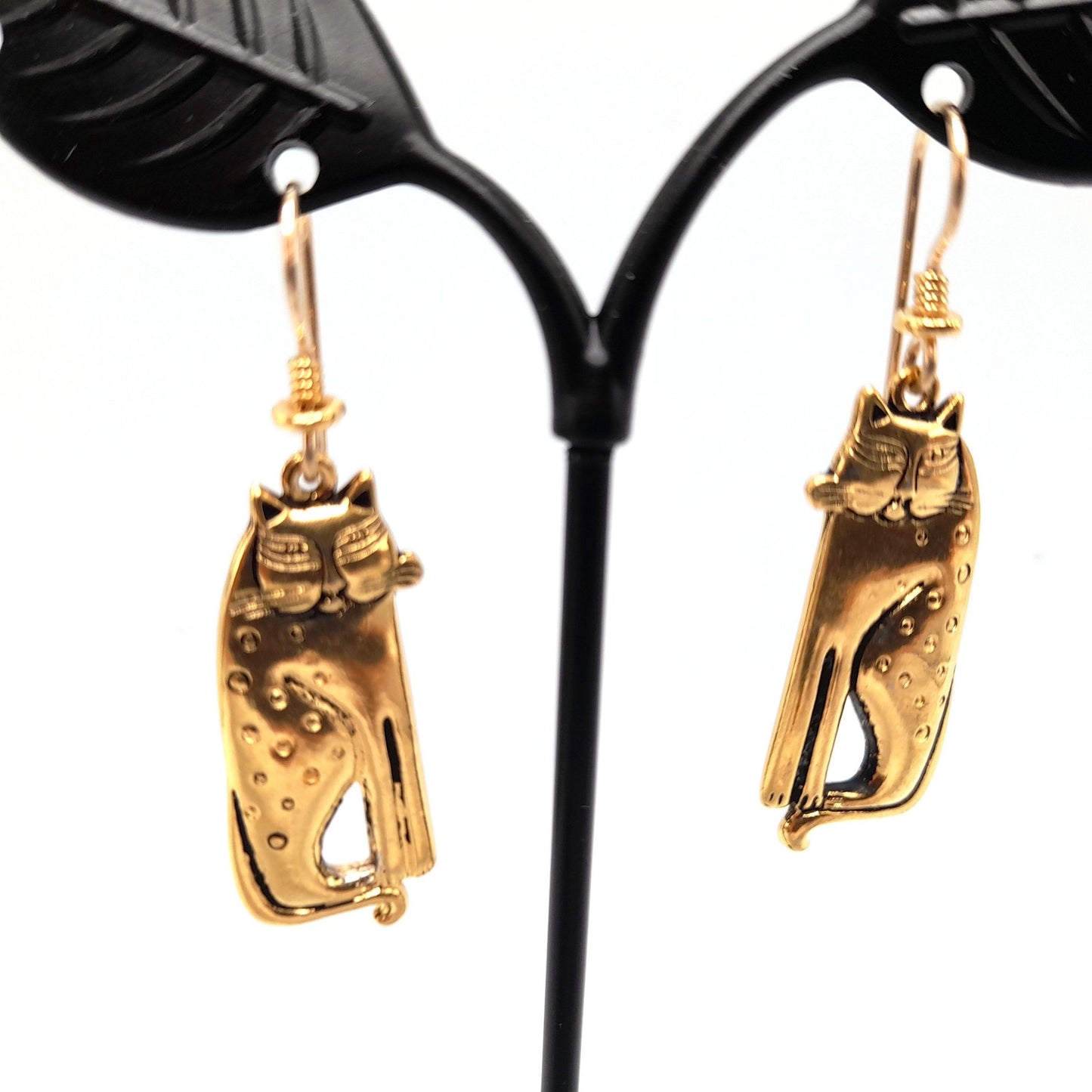Vintage Laurel Burch Siamese Cat Earrings, Gold Plated