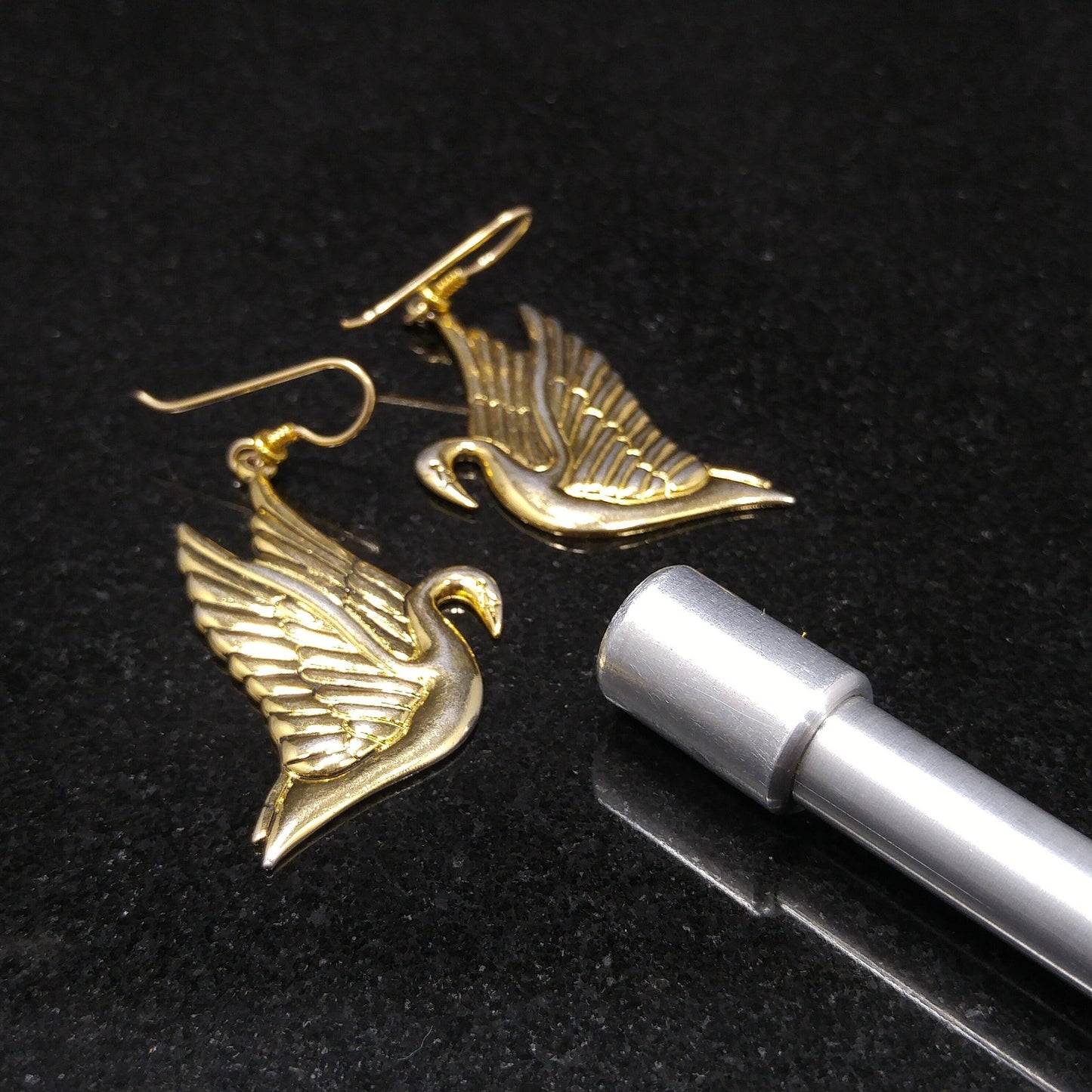 Laurel Burch Gold Plated Swan Earrings, Gold Filled Ear Wires, 1980s Vintage