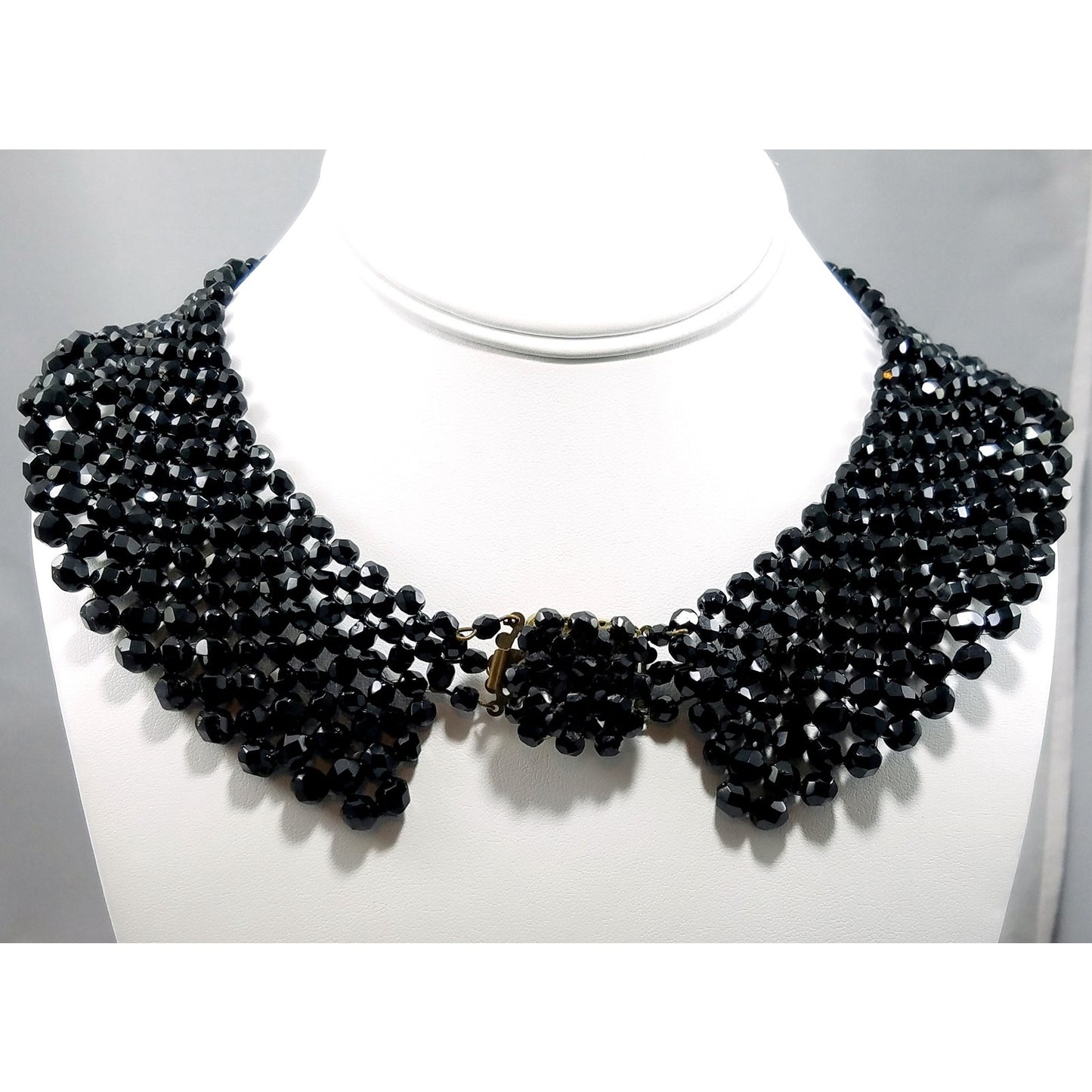 Vintage Victorian Black Crystal Beaded Collar, 1930s, 17 Inches