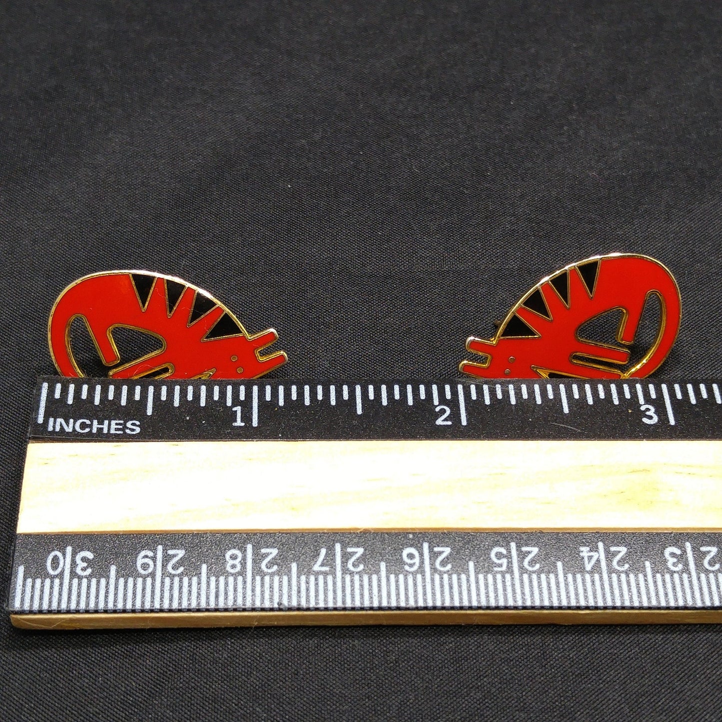 Laurel Burch "Terra" Coyote Post Earrings, Cloisonné Gold Plated, 1980s Vintage