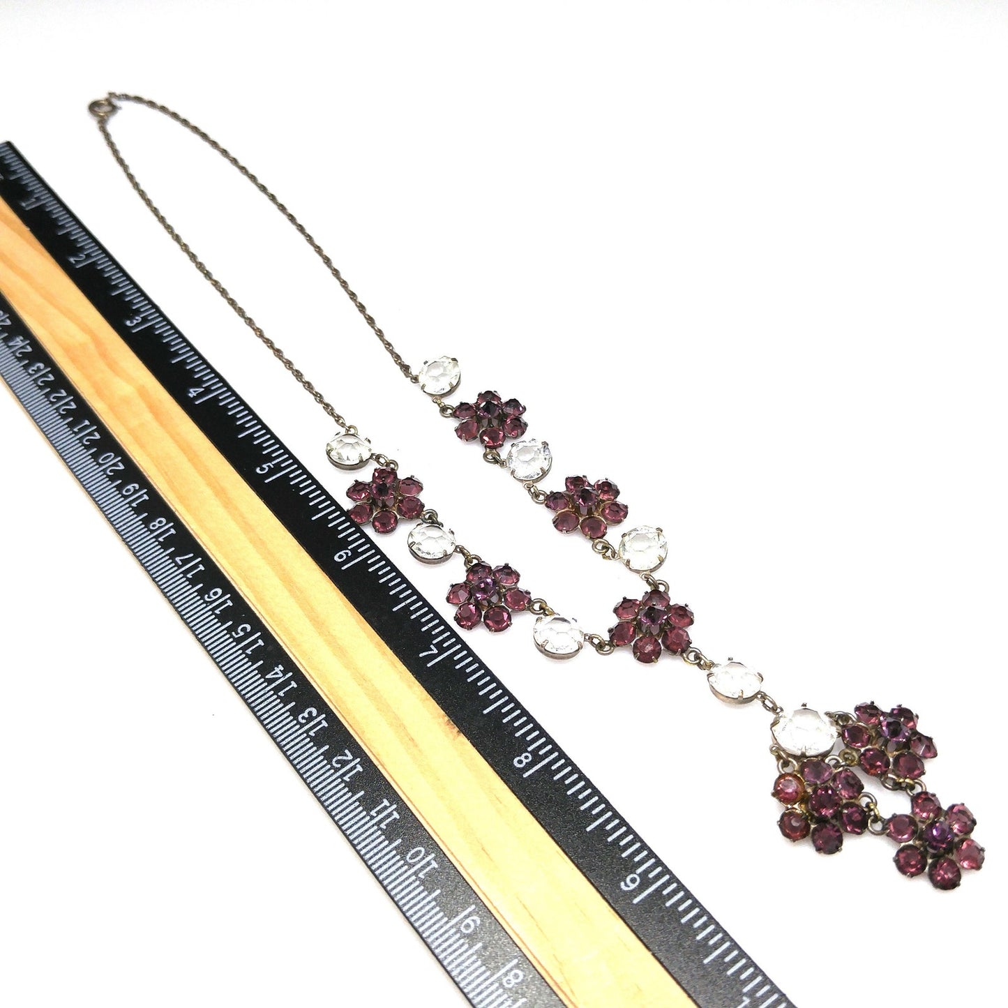 Vintage Sterling Art Deco Necklace, Open Back Czech Glass Stones, 1920s Vintage Jewelry