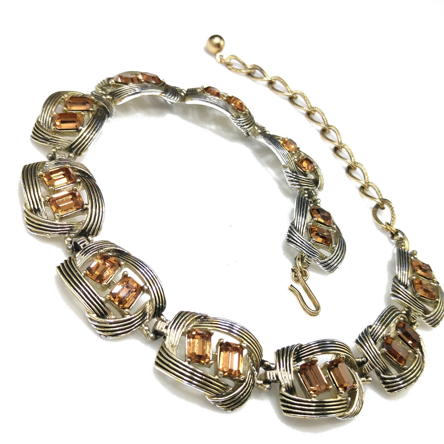 Kramer Topaz Rhinestone Choker Necklace, Gold Plated Black Enamel, 1950s Vintage Jewelry