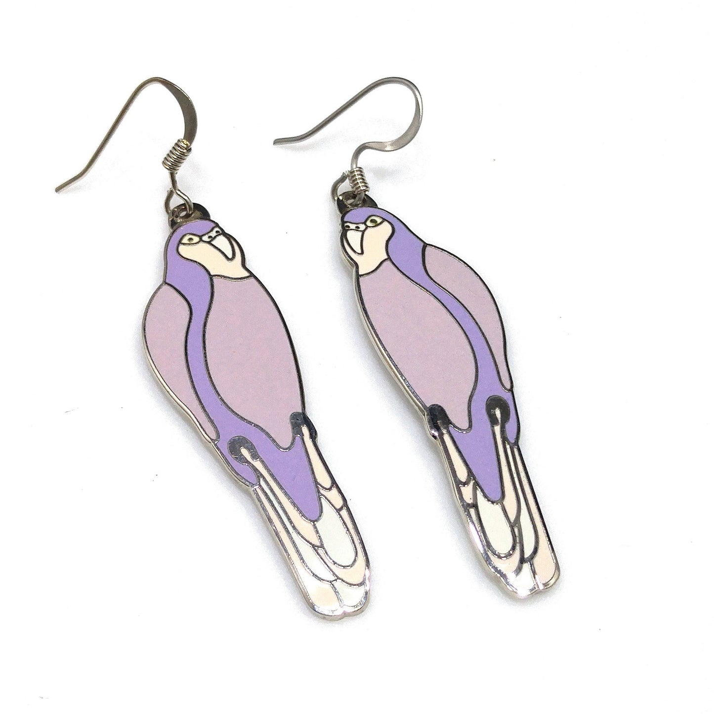 Laurel Burch "Parrot" Earrings, Cloisonne Gold Plated, 1980s Vintage Jewelry