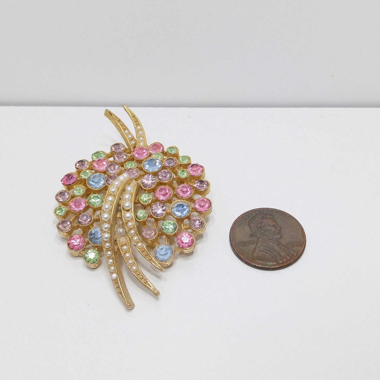 Vintage Arthur Pepper's "Art" Pastel Brooch, Gold Plated, 1950s Vintage Jewelry