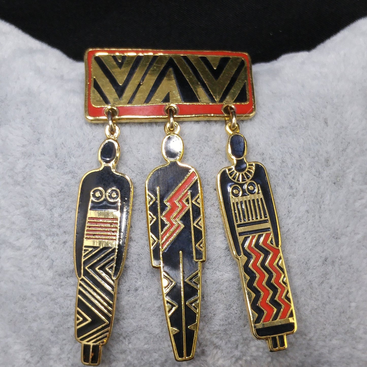 Laurel Burch "Tribal Spirit" Brooch, Dangles "Man Woman Ancestor", 1980s Vintage Jewelry