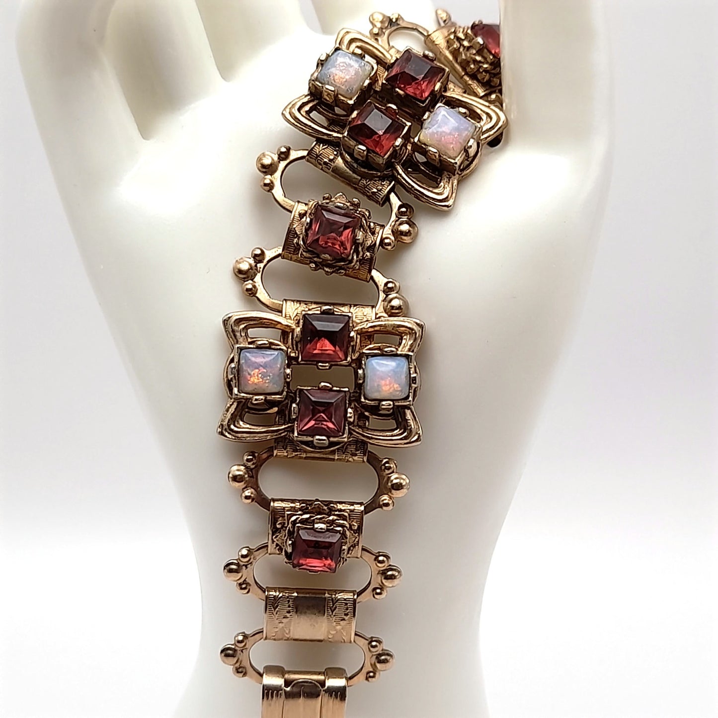 Vintage Purple Opalescent Cabochon Book Chain Bracelet
