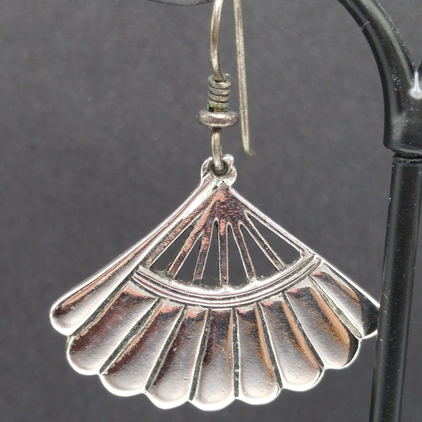 Laurel Burch Fan Earrings, Rhodium Plated, Silver Plated Ear Wire, 1980s Vintage Jewelry