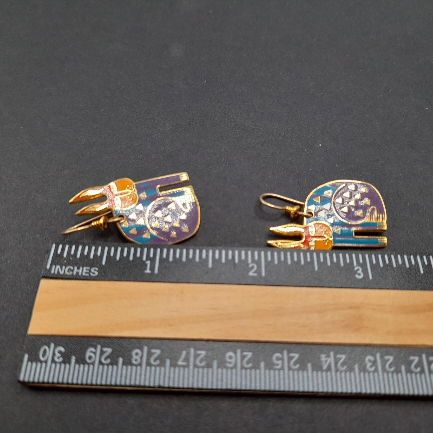 Laurel Burch "Rabbit For Ross" Earrings, Enamel Cloisonne Gold Plated, 1980s