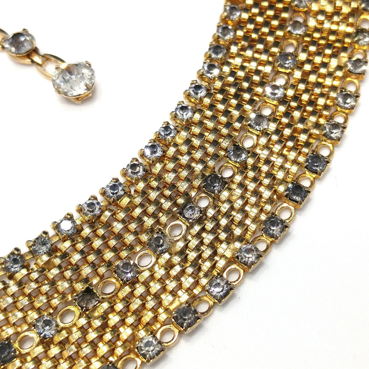 Rare Duane Mesh Rhinestone Necklace, Gold Plated, 1950s Vintage Jewelry