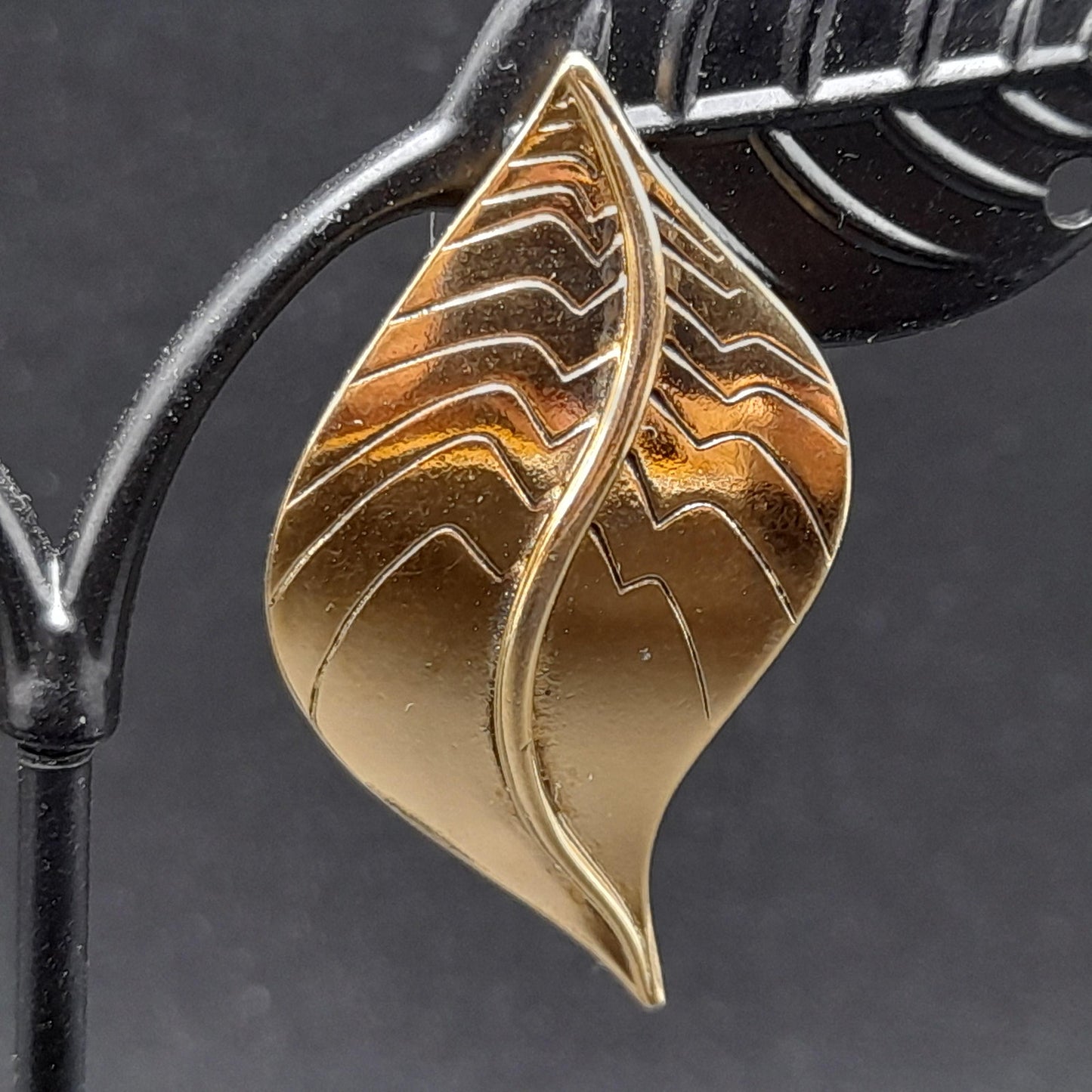 Vintage Laurel Burch Leaf Post Earrings, Gold Plated, 1 5/8 Inches