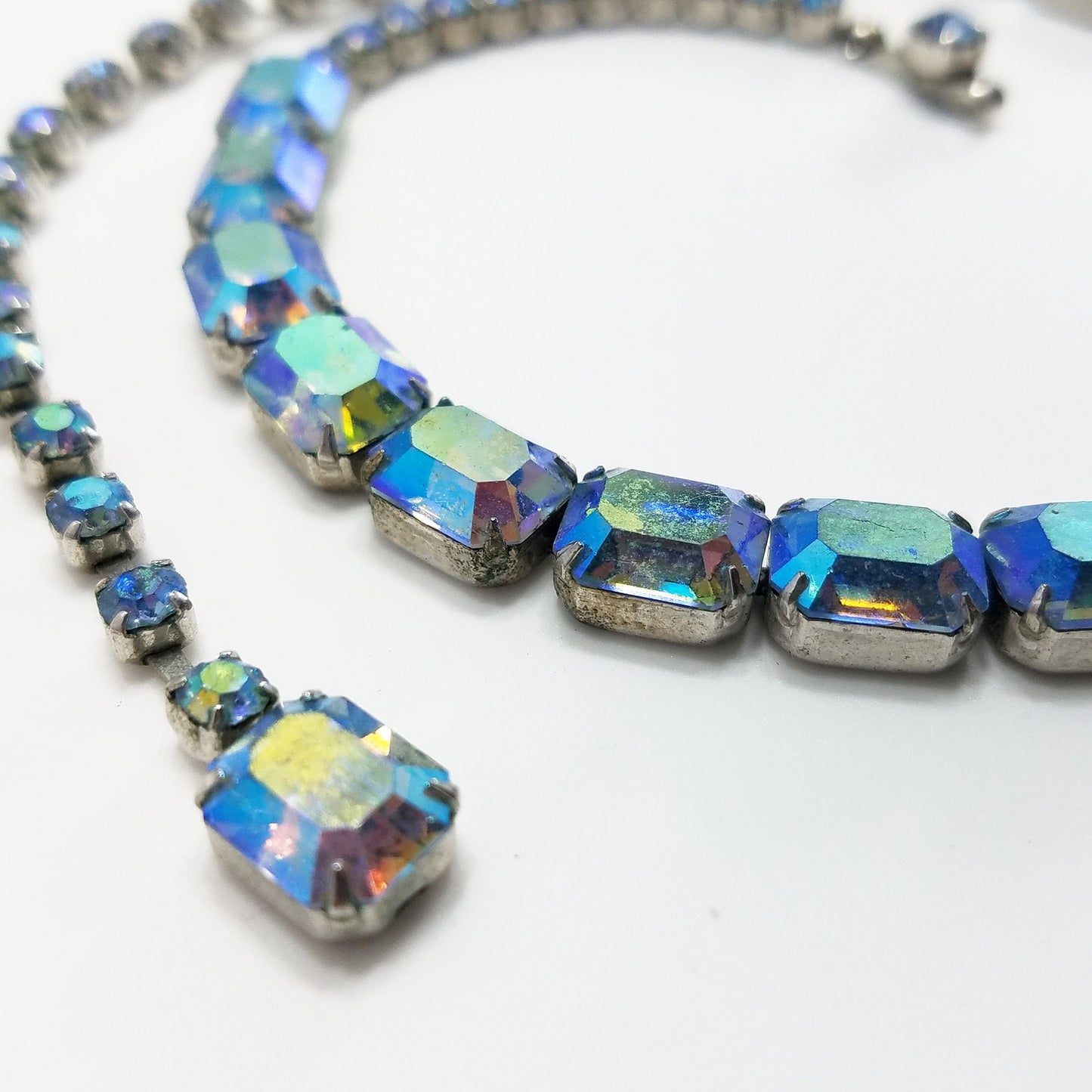 Vintage Weiss Rhinestone Choker Necklace, Peacock Aurora Borealis Rhinestones