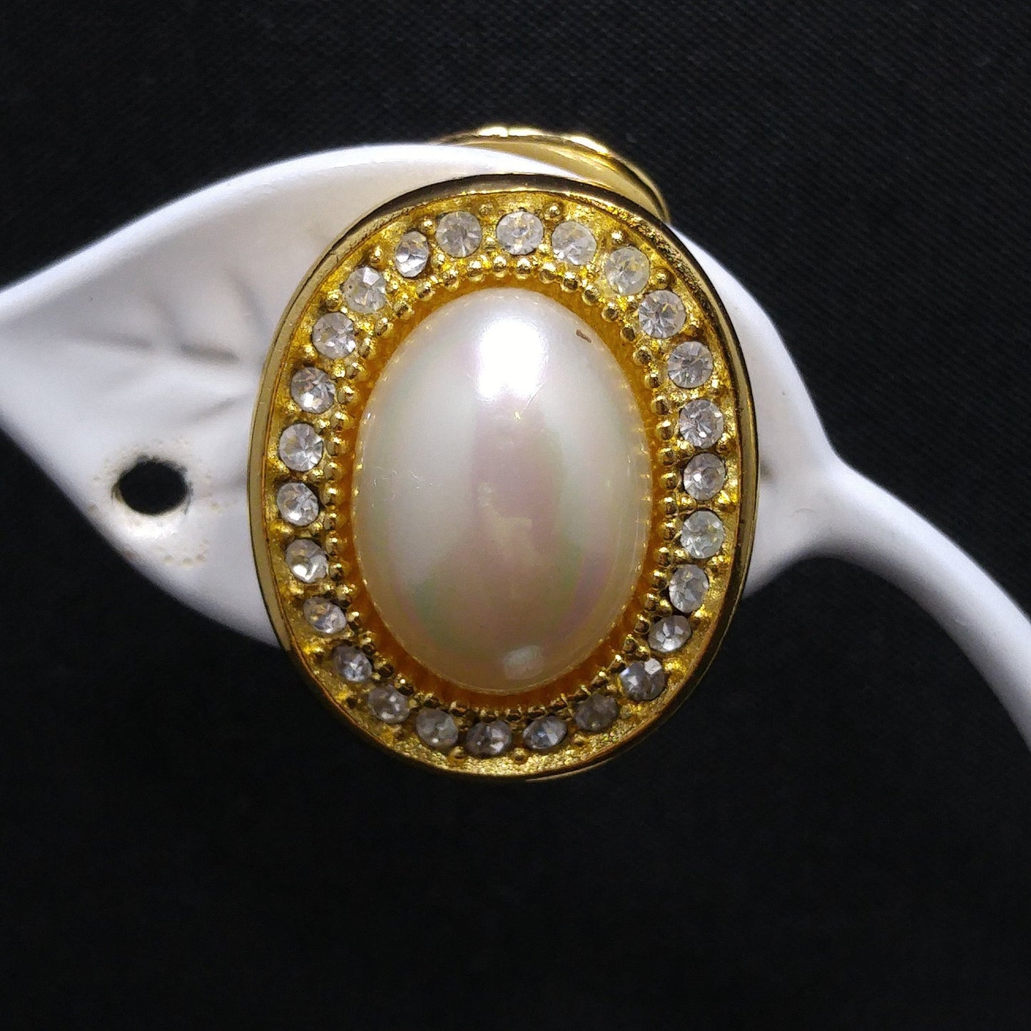 Christian Dior Faux Pearl Rhinestone Clip Earrings, Gold Plated, 1980s Vintage Jewelry