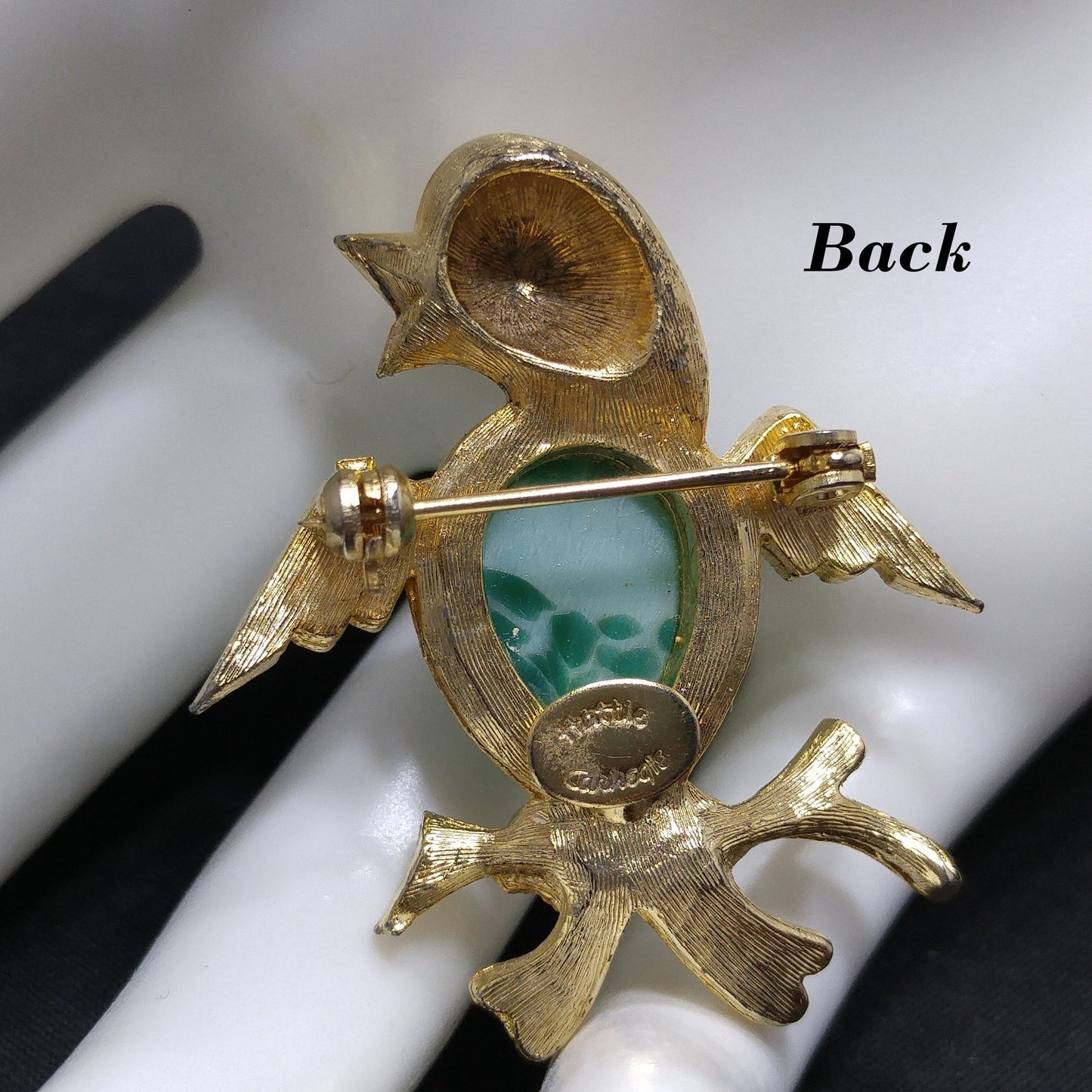 Hattie Carnegie Peking Glass Bird Brooch, 1960s Vintage Jewelry