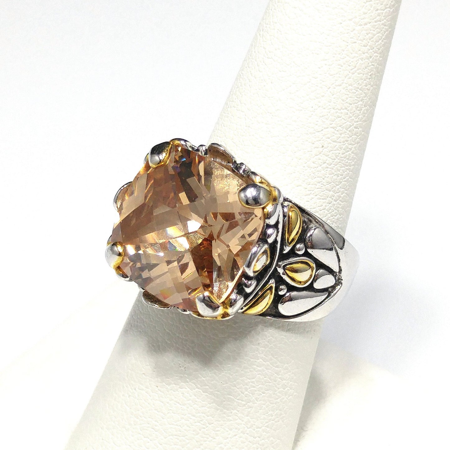 Champagne Gemstone Ring, 18KGE, Vintage Statement Jewelry, Size 8