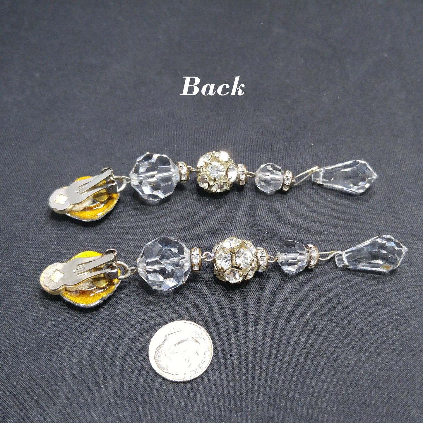 Vintage Diane Lauren Long Crystal Drop Earrings 1980s Clip On Runway Signed
