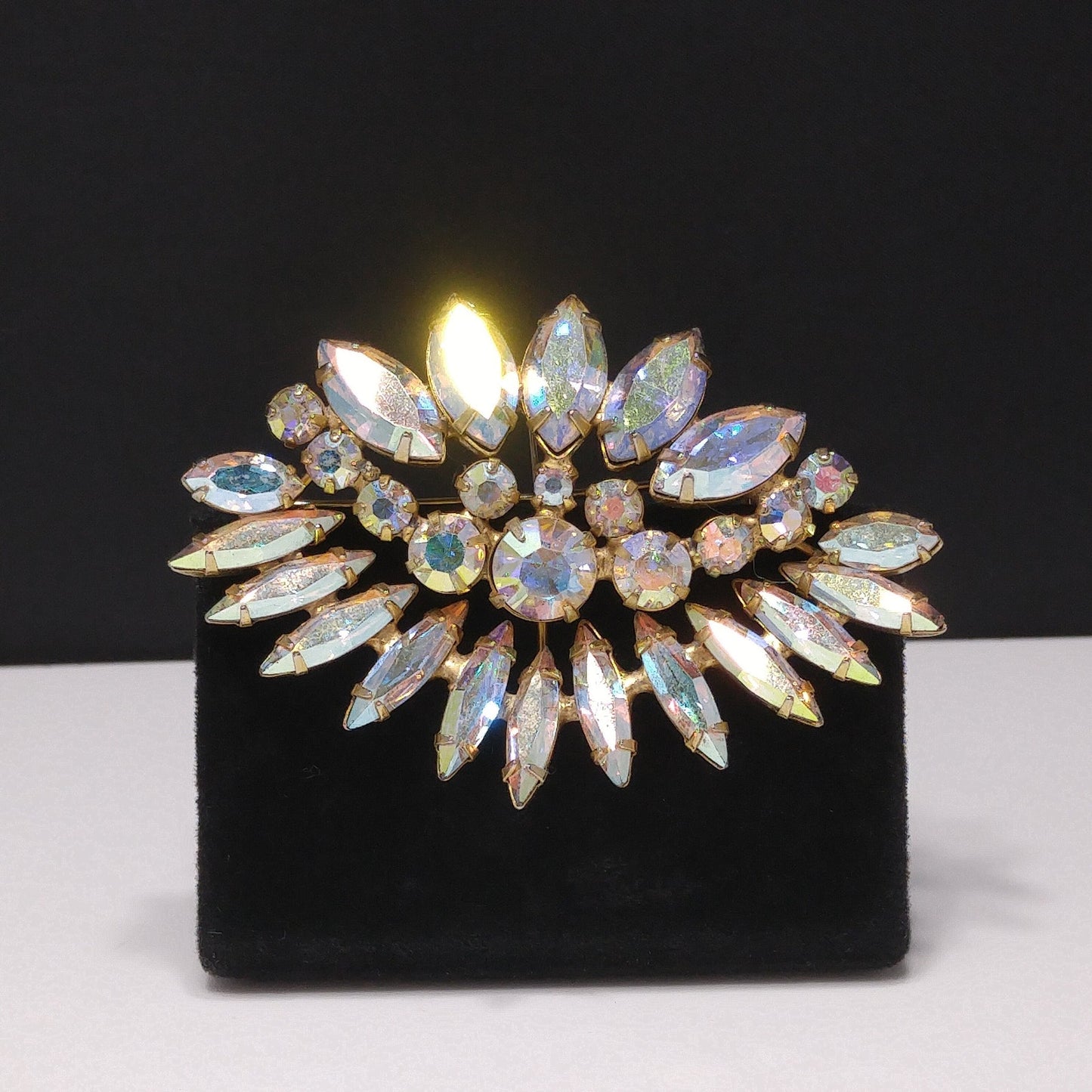 Clear Aurora Borealis Floral Brooch, Wedding Bridal Bouquet, 1960s Vintage Jewelry