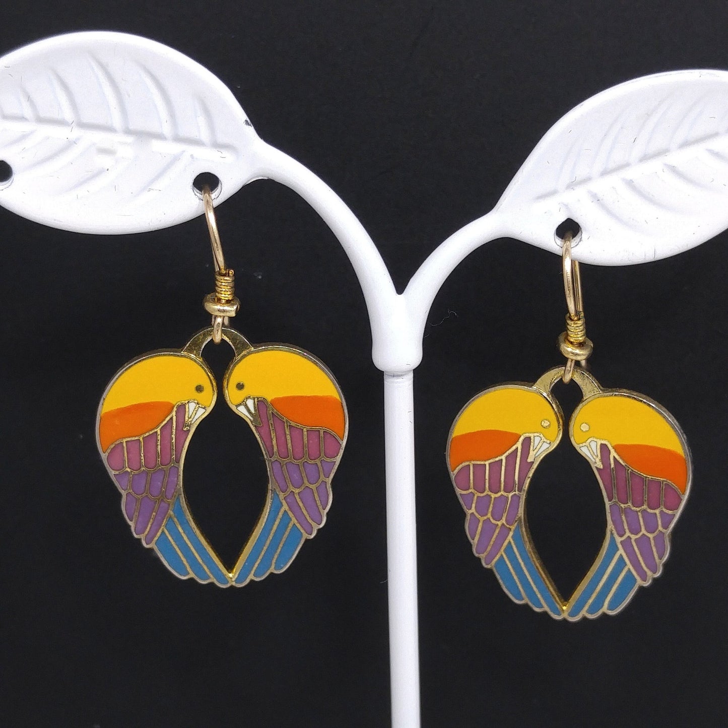 Vintage Laurel Burch "Song Sparrows" Earrings, Gold Plated, 1980s