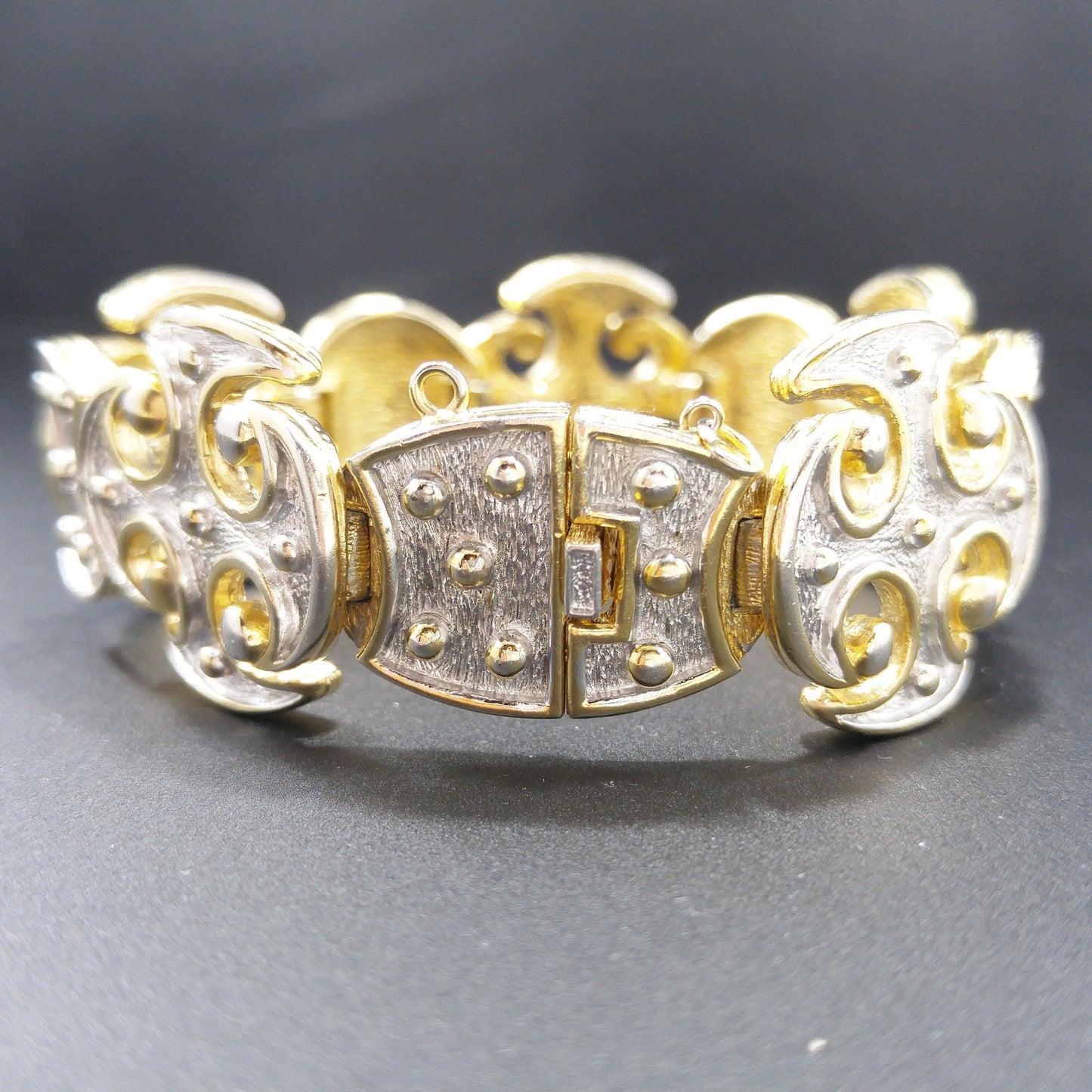 Vintage CINER Maltese Cross Bracelet, 22K Gold Plated, Silver Gold Tone