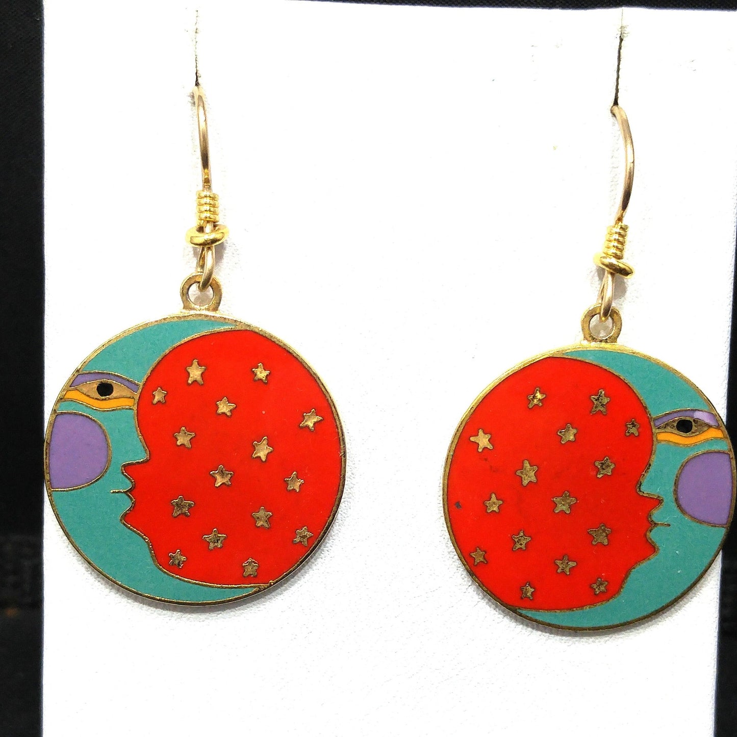 Vintage Laurel Burch "Moonface" Earrings, Moon Sky Stars Celestial, 1980s Vintage Jewelry