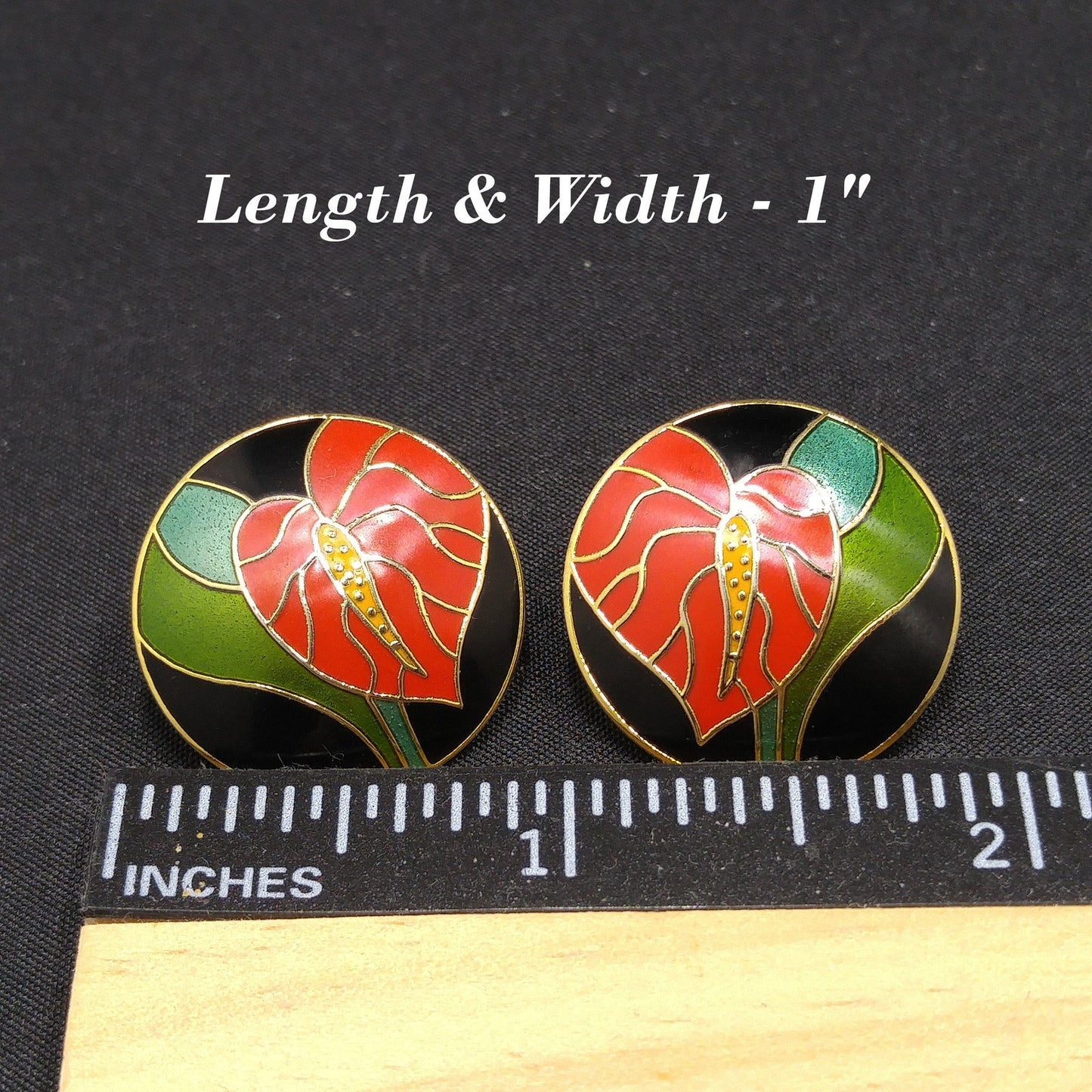 Vintage Laurel Burch Red "Antherium" Post Earrings, Gold Plated