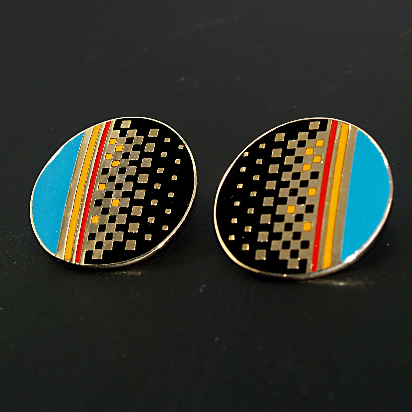 Laurel Burch "RAJI" Post Earrings, Round Enamel Cloisonne, Geometric Design