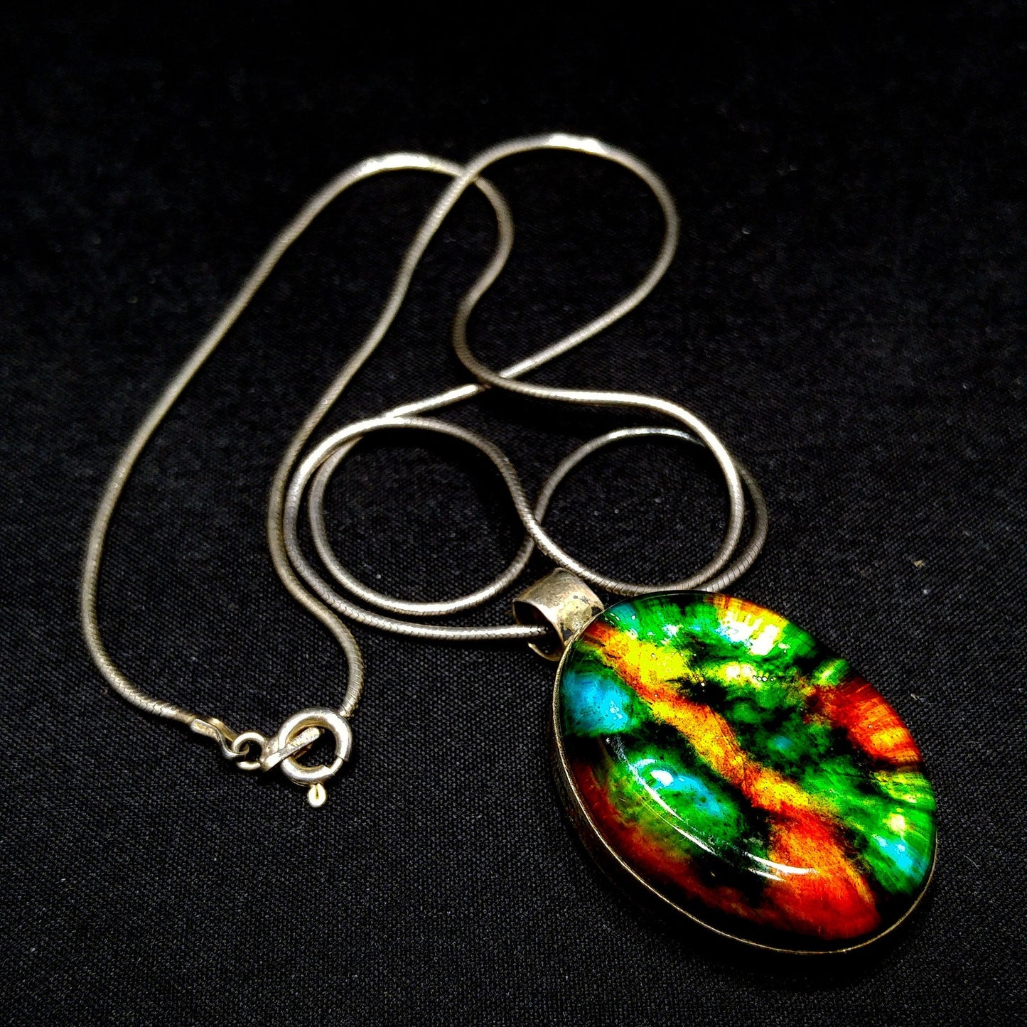 Vintage Italy Art Glass Pendant, Sterling Silver, 1970s Vintage Jewelry