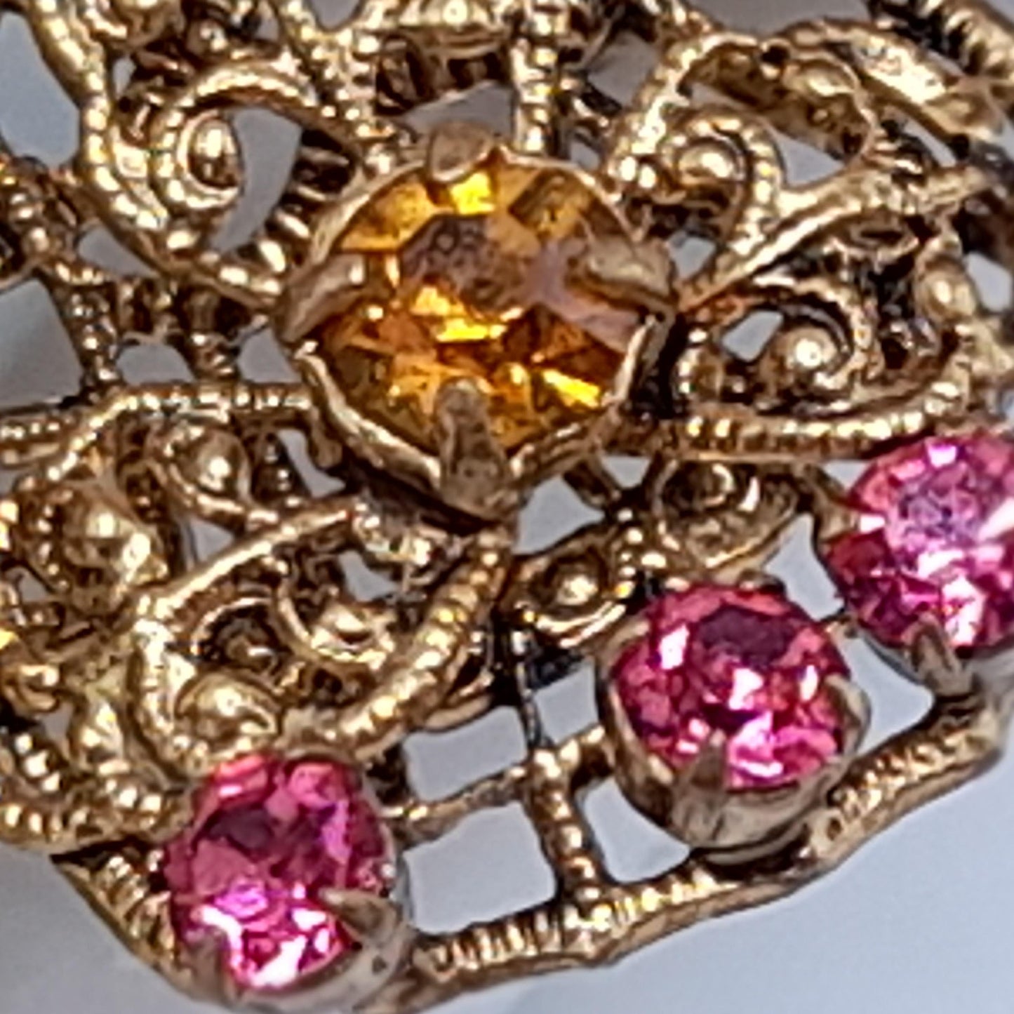 Vintage Filigree Butterfly Brooch, Czech Multicolored Rhinestones, Faux Pearls, 1940s