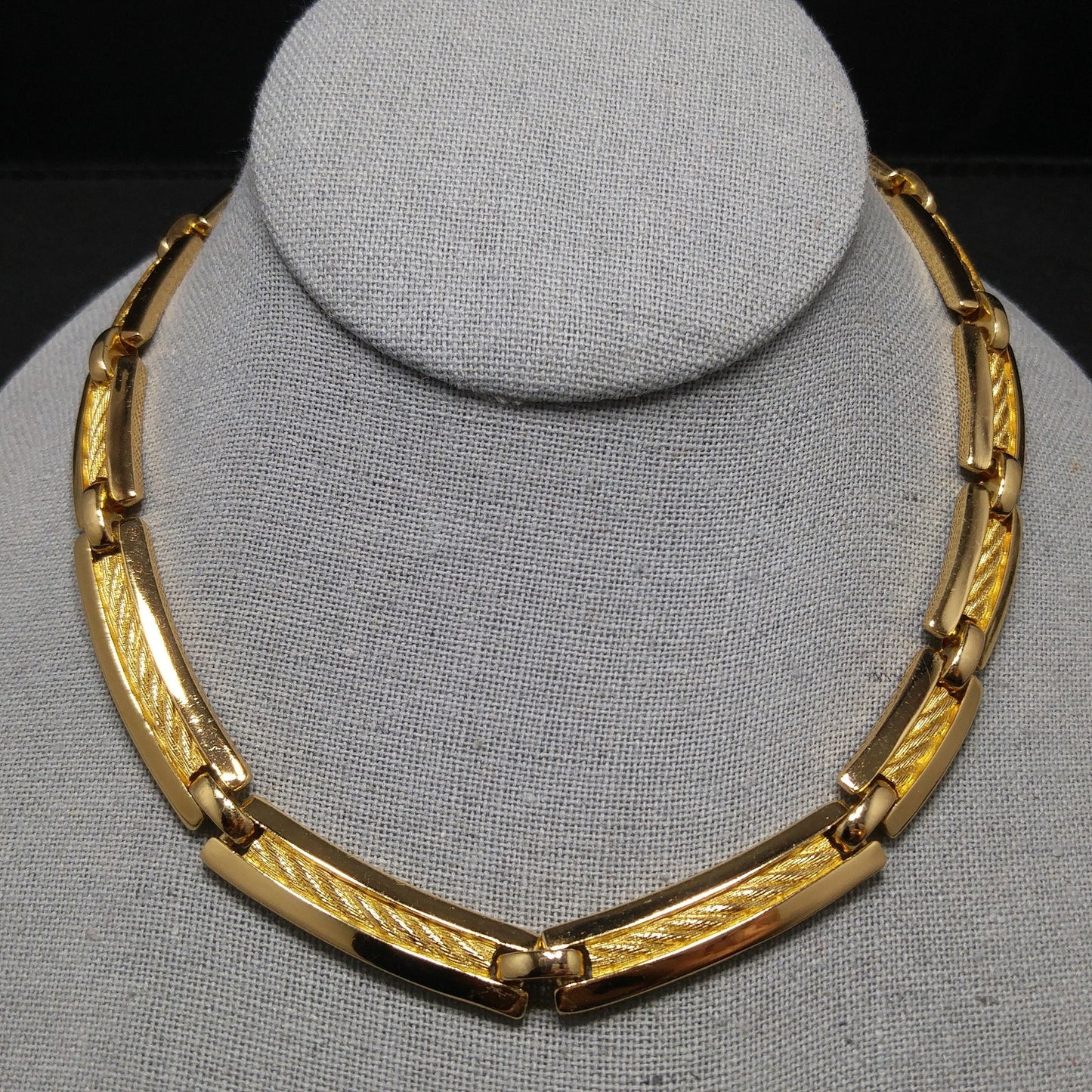 Vintage Christian Dior Choker Textured Links Necklace, Gold Plated, 1980s