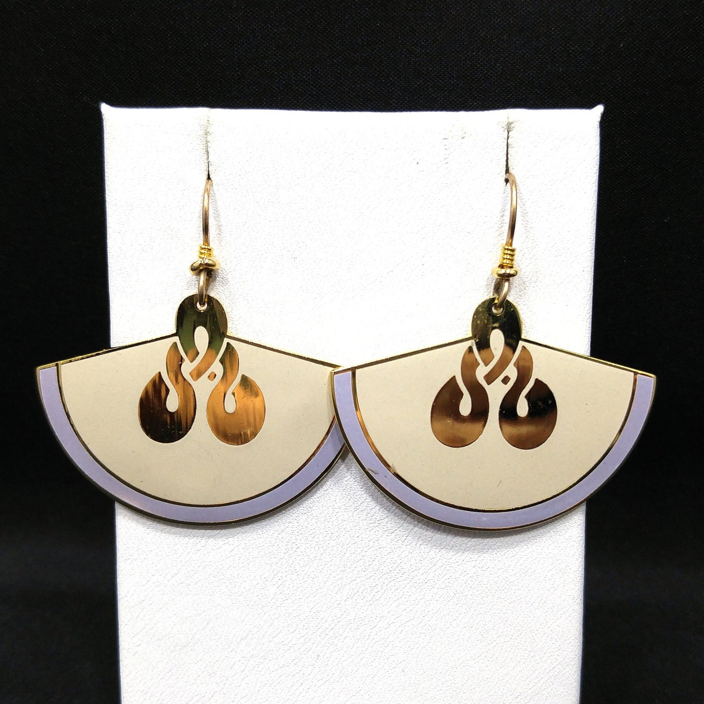 Laurel Burch Large Fan Love Knot Earrings, Gold Plated, Cloisonne Enamel, 1980s