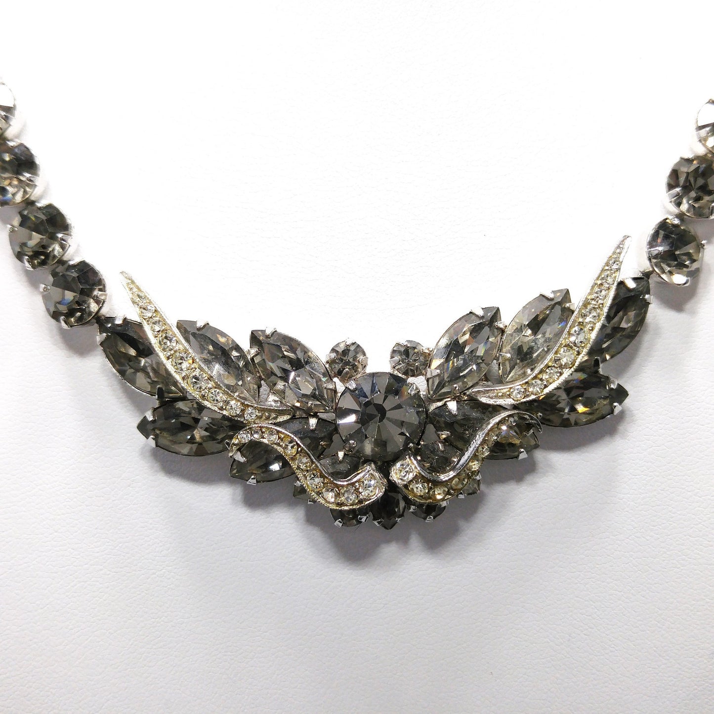 Vintage Weiss Black Diamond Rhinestone Necklace, Rhodium Plated, 1960s