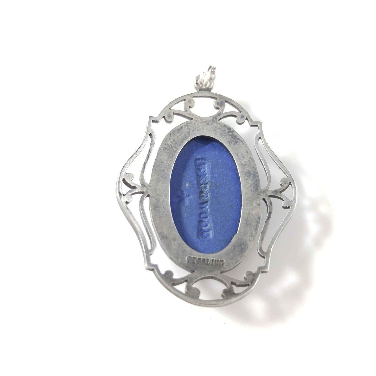 Antique Wedgwood Sterling Blue Jasperware Pendant Victorian Goddess England
