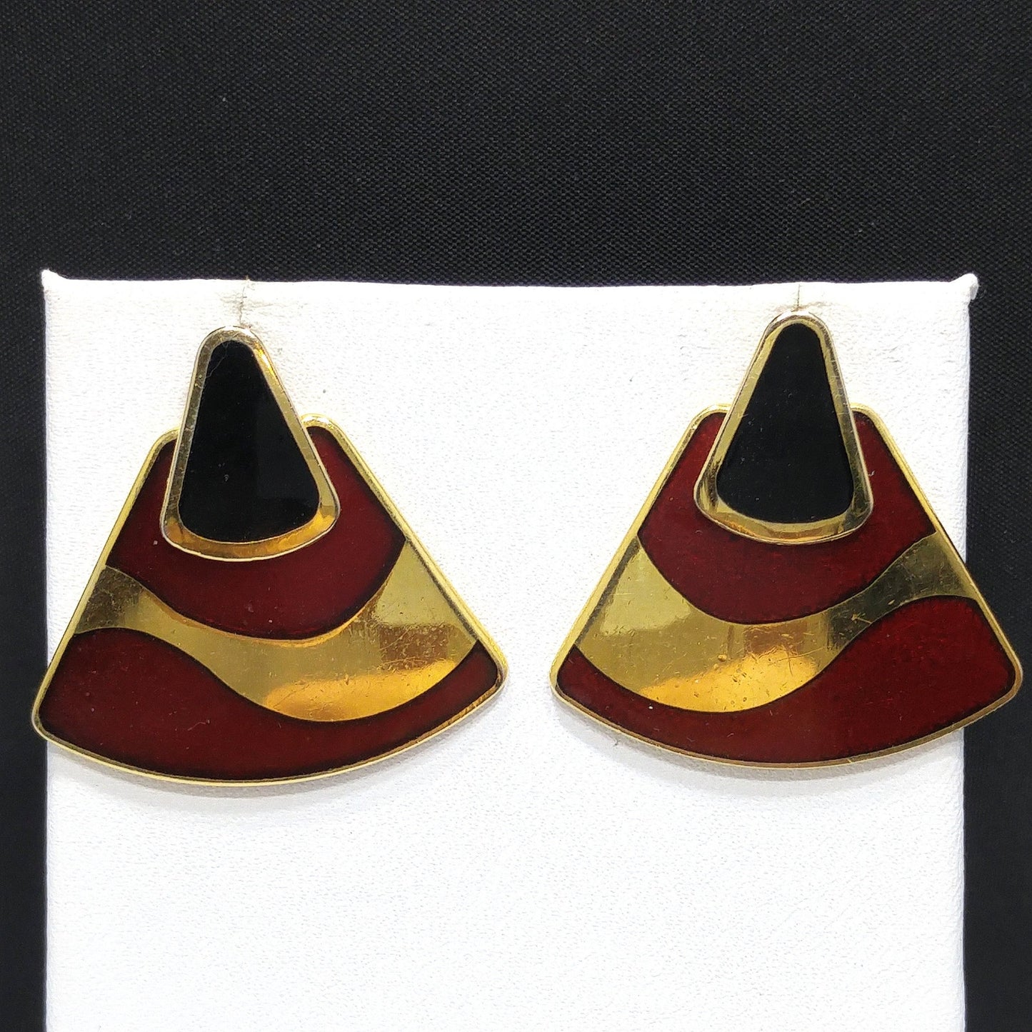 Laurel Burch Black Red 2 in 1 Earrings, Gold Plated, 1980s Vintage Jewelry