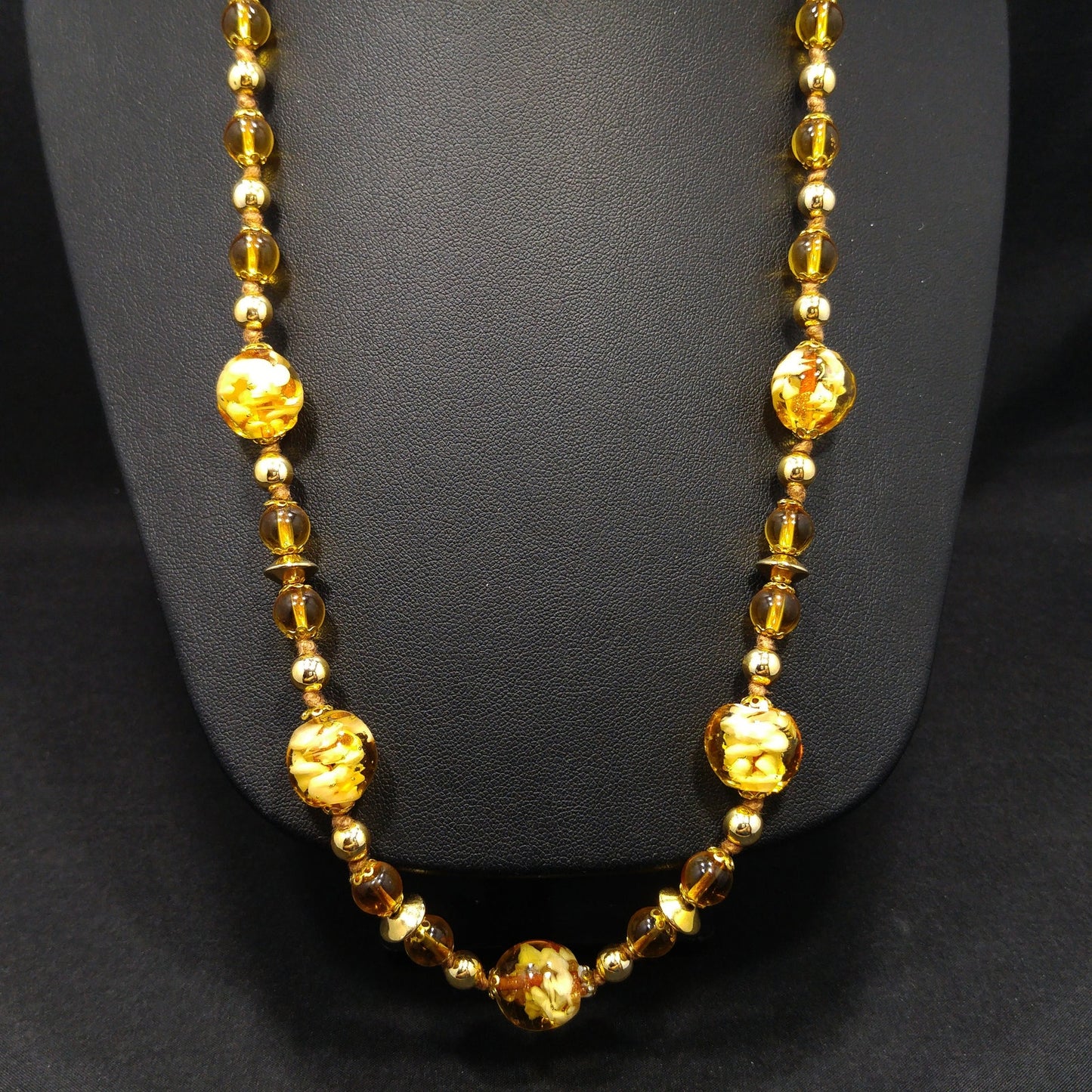 Vintage Murano Glass Necklace – Hand Blown Venetian Floral Beads, Aventurine, 1960s