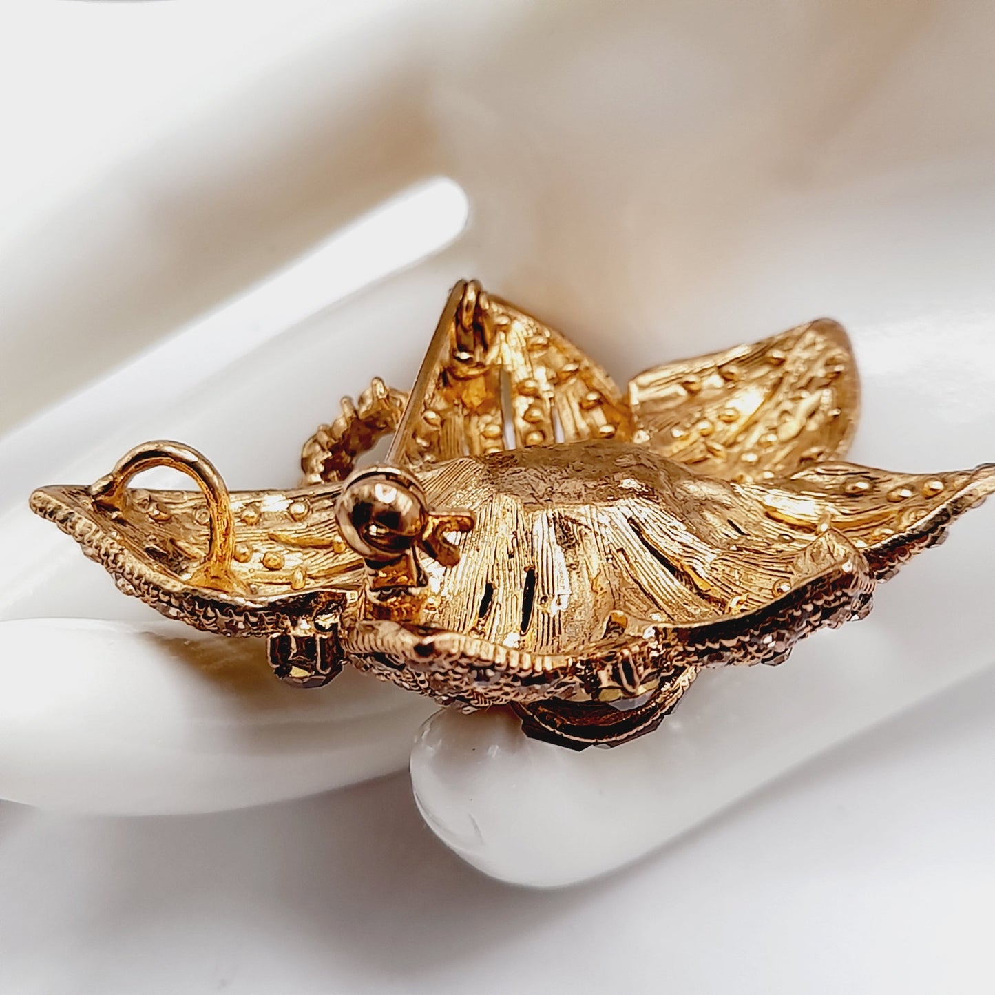 Vintage BJ Rhinestone Faux Pearl Flower Brooch or Pendant - 2 1/4 Inches