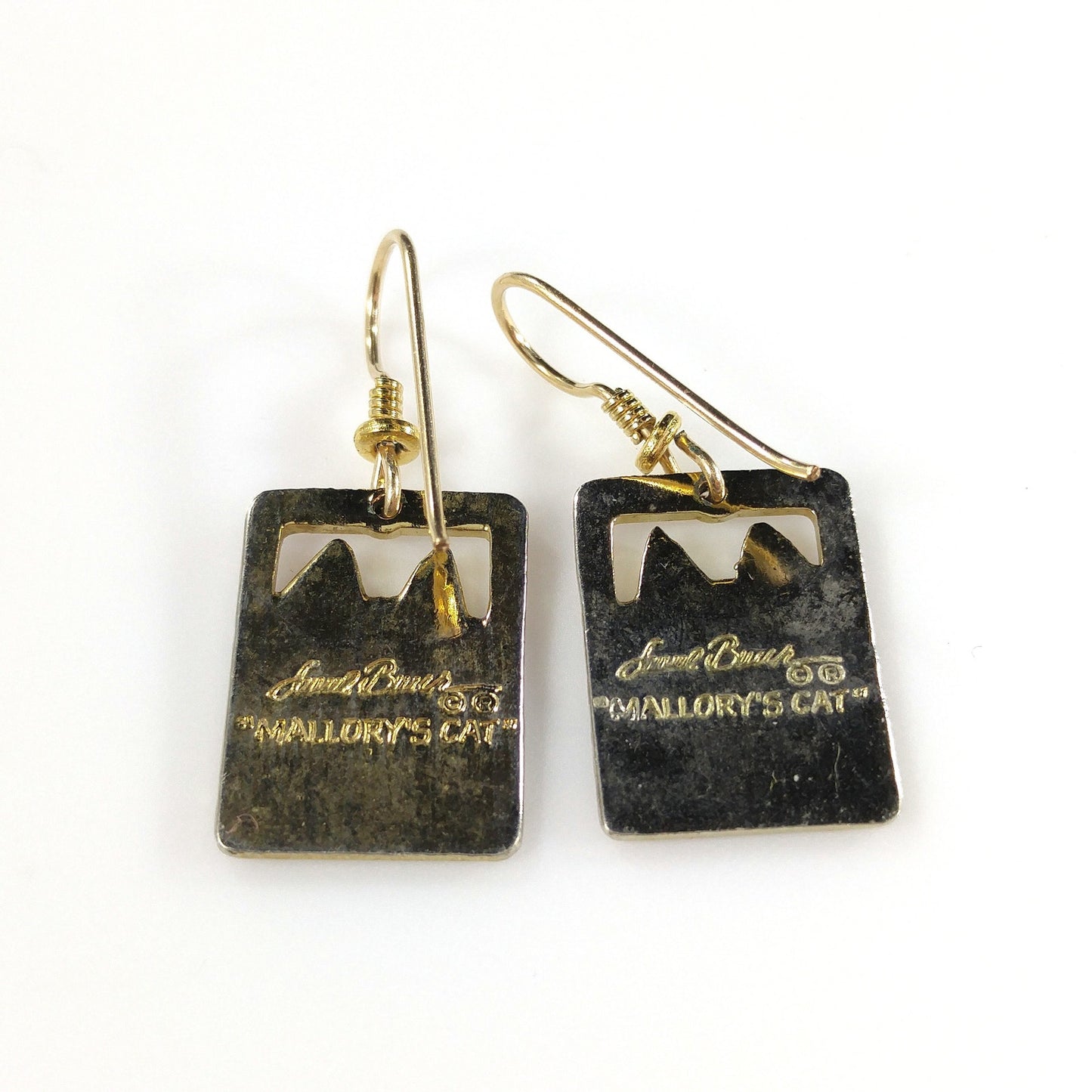 Vintage Laurel Burch "Mallory's Cat" Drop Earrings, Gold Plated