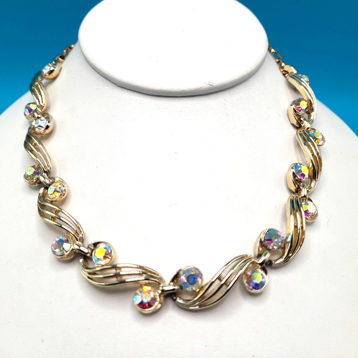 Vintage Aurora Borealis Choker Necklace, Unsigned Schrager, 1950s Vintage Jewelry
